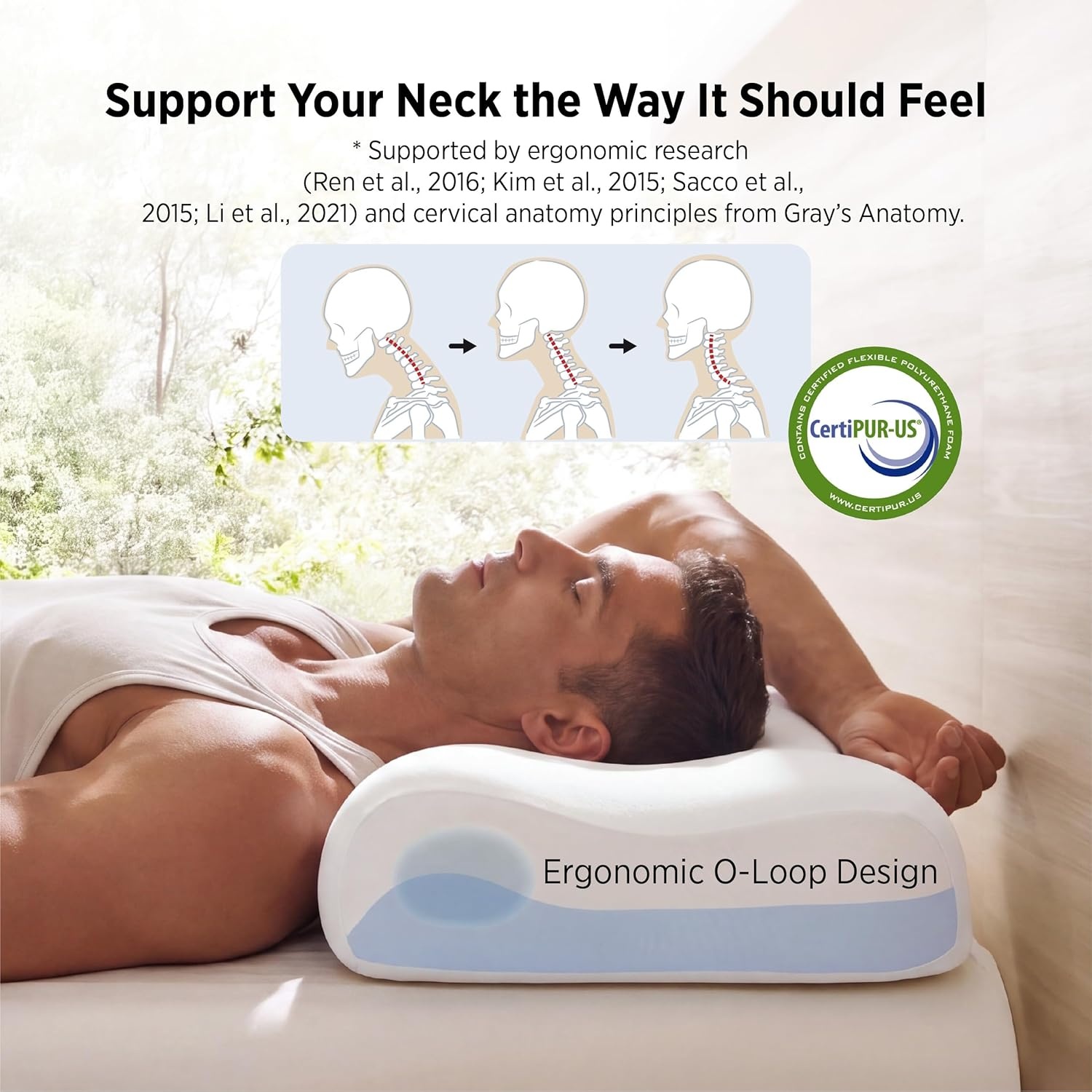 image:imageBedsure Cervical Neck Pillow Memory Foam Pillows for Ergonomic Orthopedic Pillow for Neck Pain Relief Double Sided Design Shape Gently Cradles Head amp Provides for Side amp Back SleepersBlue