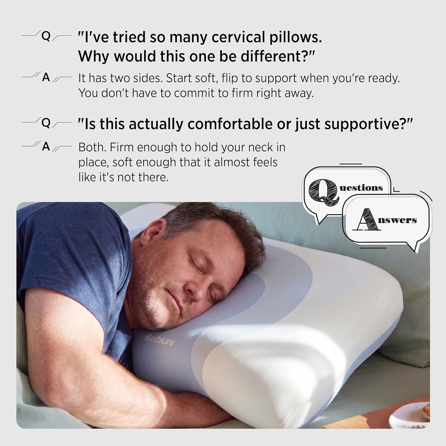 image:imageBedsure Cervical Neck Pillow Memory Foam Pillows for Ergonomic Orthopedic Pillow for Neck Pain Relief Double Sided Design Shape Gently Cradles Head amp Provides for Side amp Back SleepersBlue