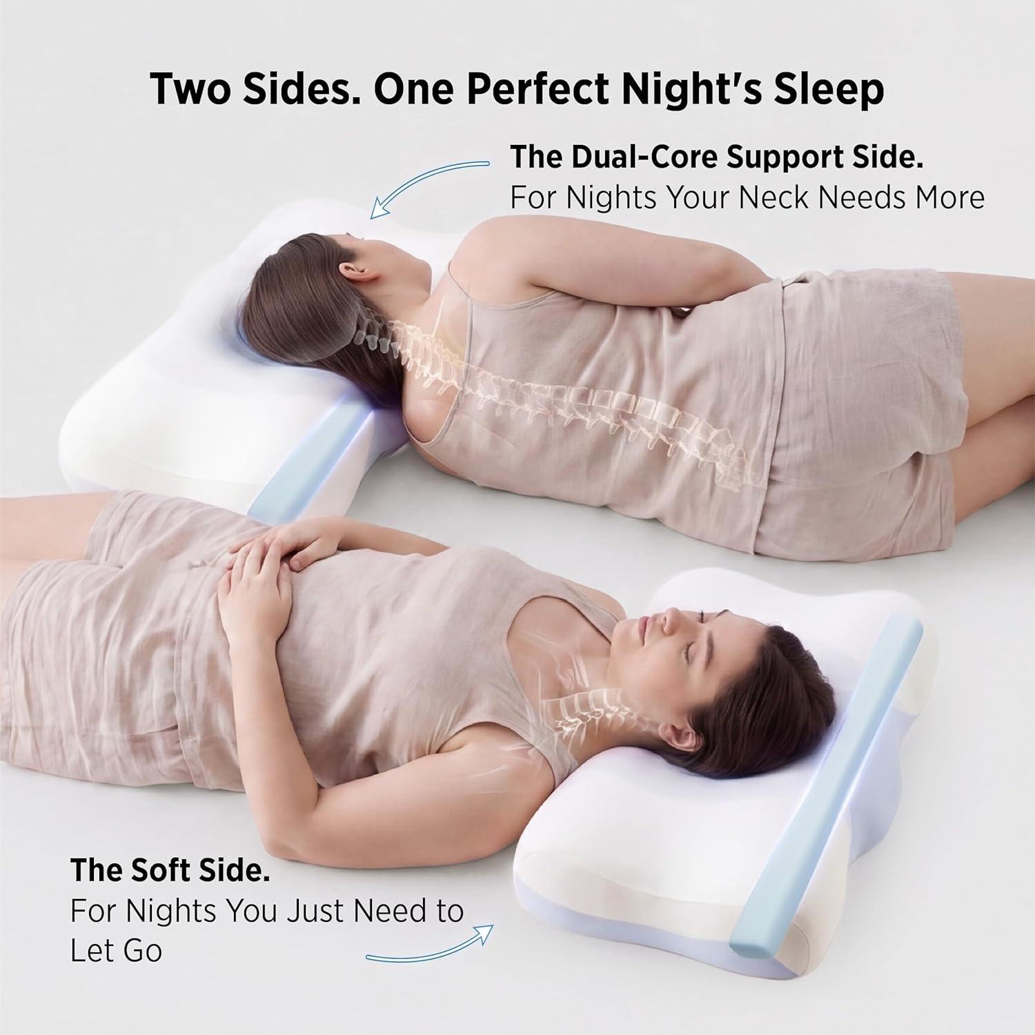 image:imageBedsure Cervical Neck Pillow Memory Foam Pillows for Ergonomic Orthopedic Pillow for Neck Pain Relief Double Sided Design Shape Gently Cradles Head amp Provides for Side amp Back SleepersBlue