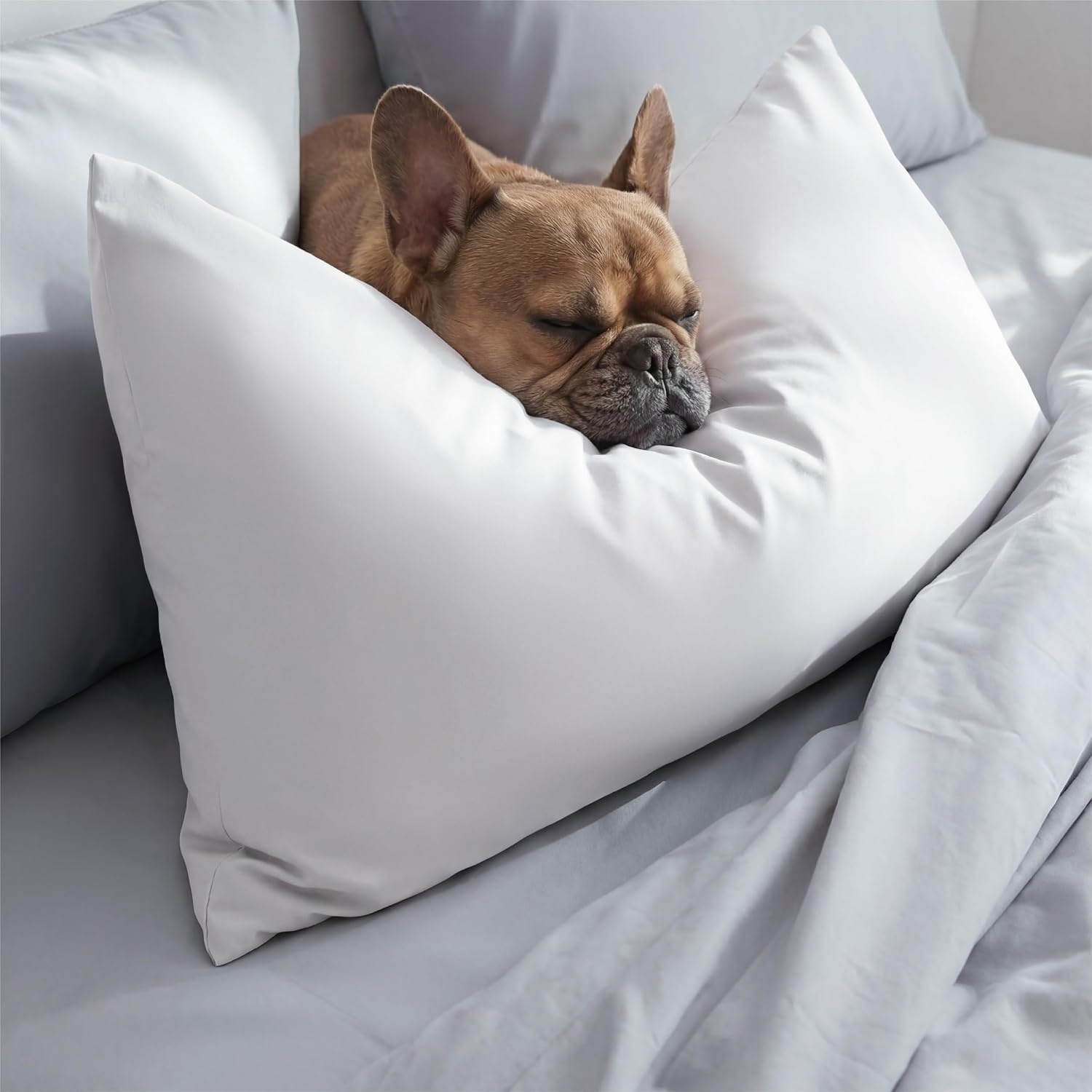 image:imageBedsure Cooling Pillow Cases Queen Size Set of 2 for Hot Sleepers Grey Zippered Closure QMax 04 20 x 30 Inches Reduces Hair Frizz amp Skin Friction Chill for Neck amp Spine Night Sweats03 White