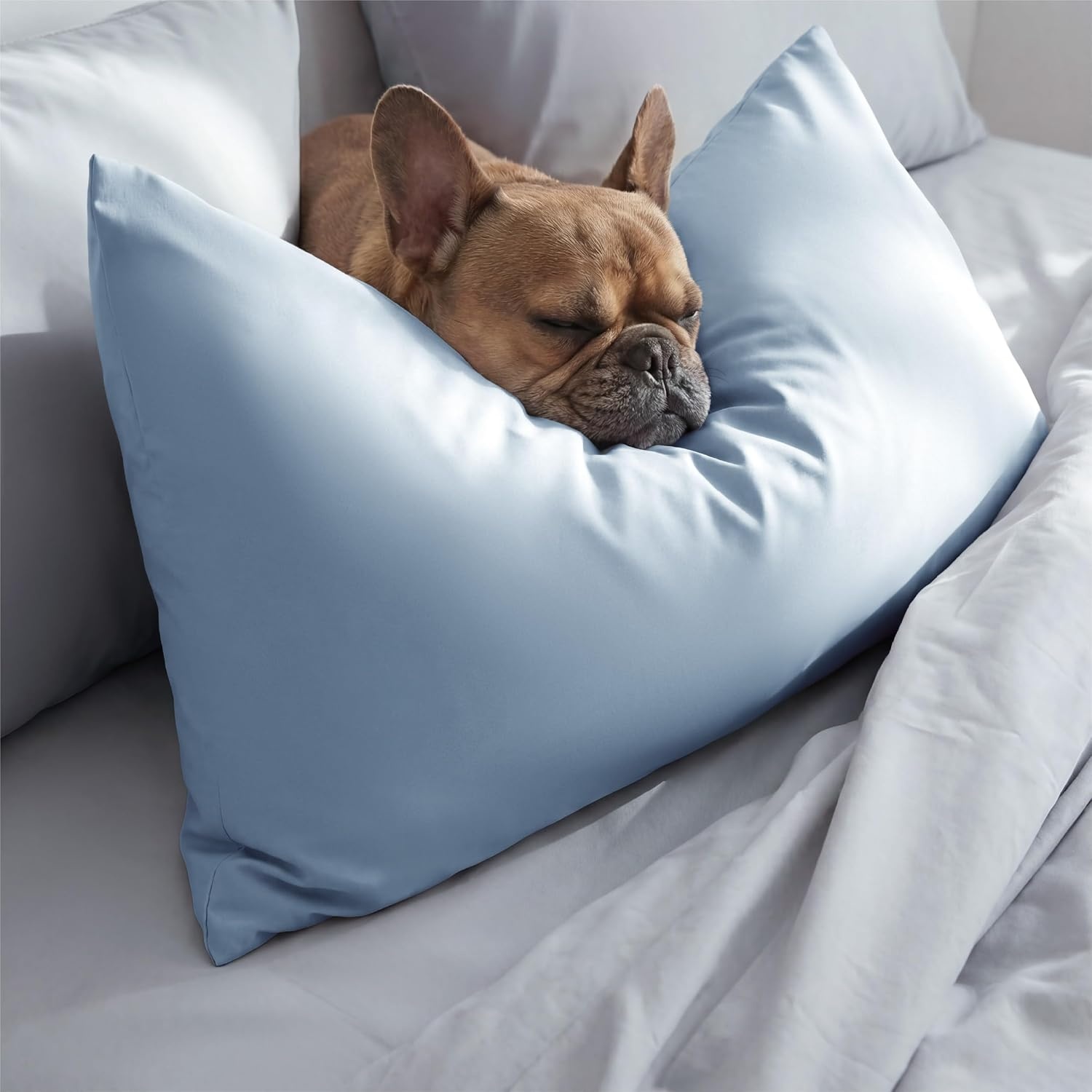 image:imageBedsure Cooling Pillow Cases Queen Size Set of 2 for Hot Sleepers Grey Zippered Closure QMax 04 20 x 30 Inches Reduces Hair Frizz amp Skin Friction Chill for Neck amp Spine Night Sweats02 Blue