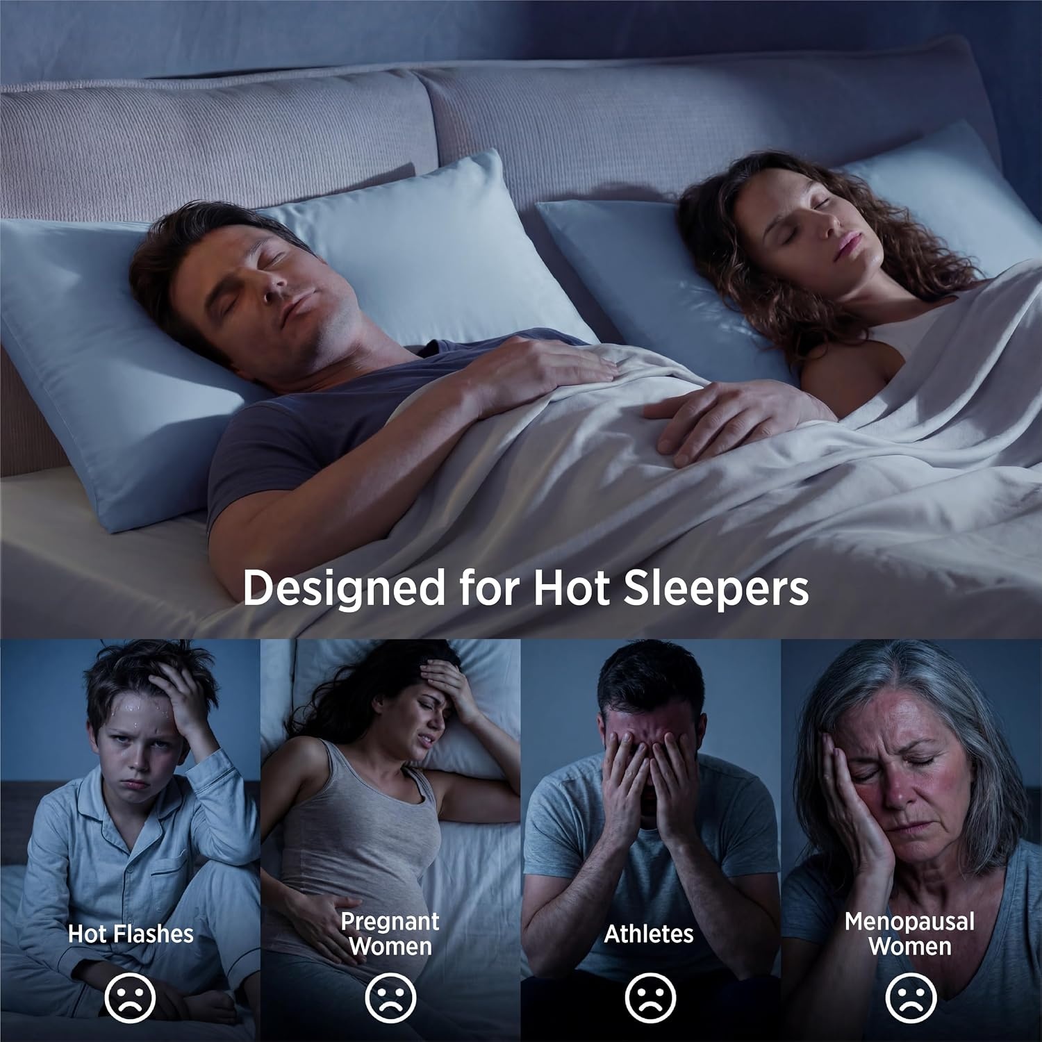 image:imageBedsure Cooling Pillow Cases Queen Size Set of 2 for Hot Sleepers Grey Zippered Closure QMax 04 20 x 30 Inches Reduces Hair Frizz amp Skin Friction Chill for Neck amp Spine Night Sweats02 Blue