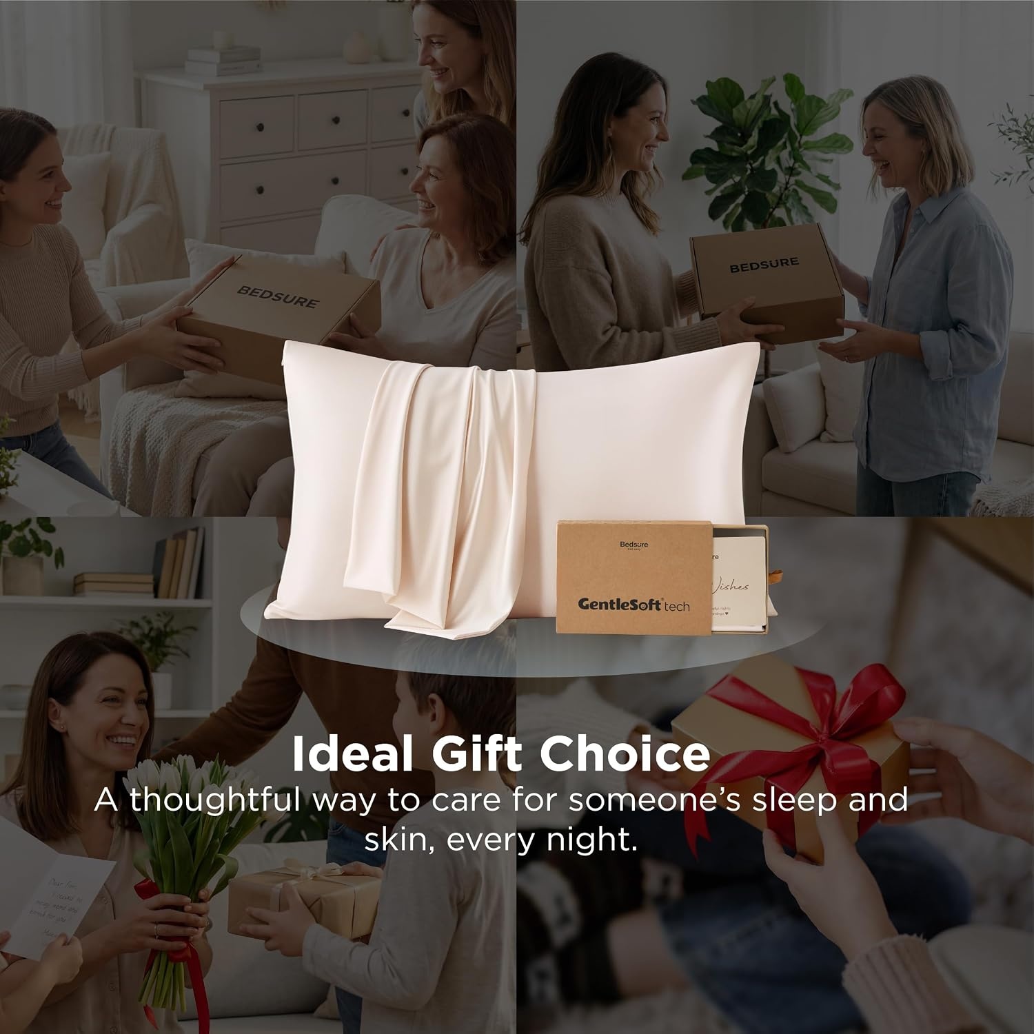 image:imageBedsure Cooling Pillowcase for Hot Sleepers Silk Like Pillow Case Queen Size Set of 2 Reduce Wrinkles amp FrizzFree Hair Infused with HA amp Ceramides for Skin Hidden Zipper Queen White02 Beige