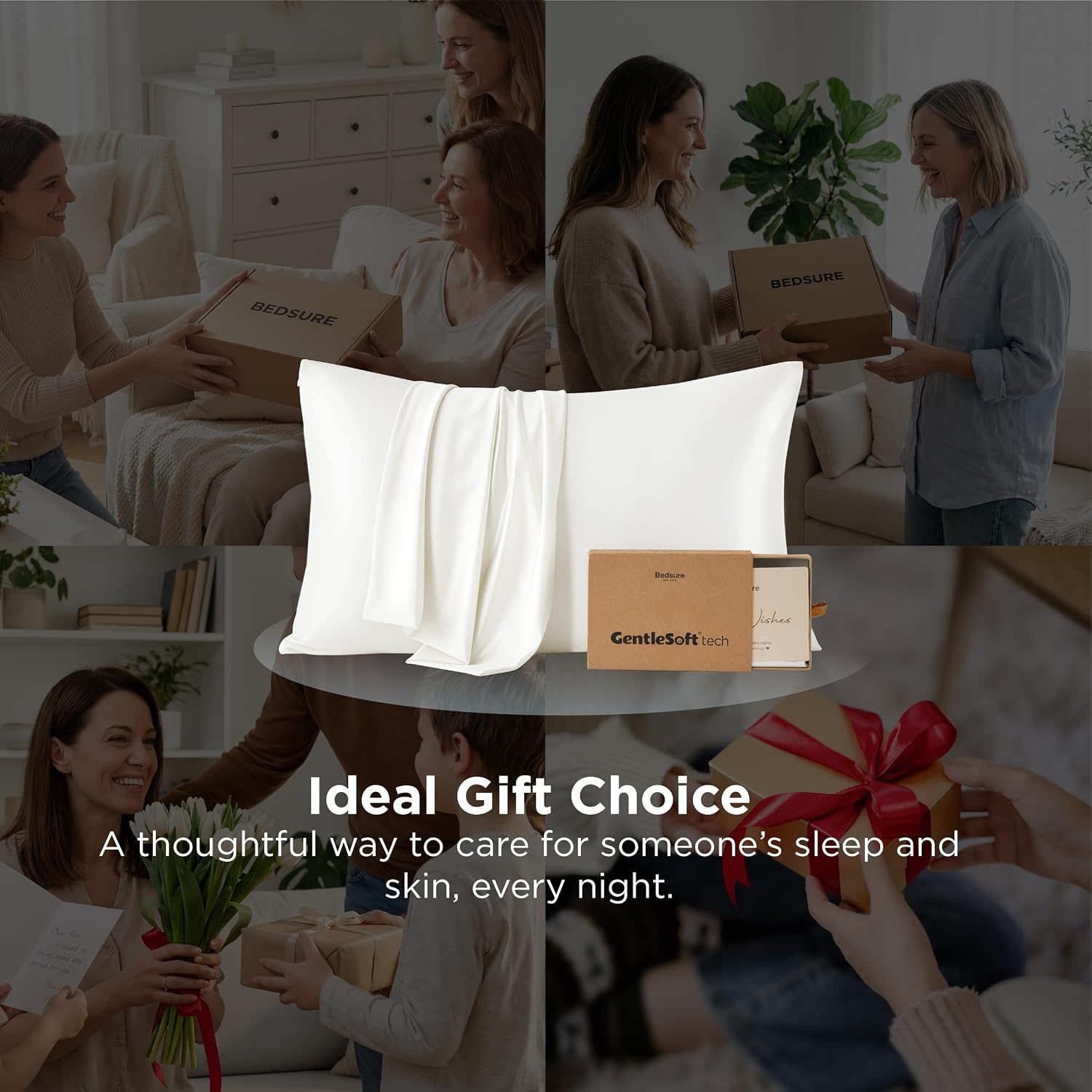image:imageBedsure Cooling Pillowcase for Hot Sleepers Silk Like Pillow Case Queen Size Set of 2 Reduce Wrinkles amp FrizzFree Hair Infused with HA amp Ceramides for Skin Hidden Zipper Queen White01 White