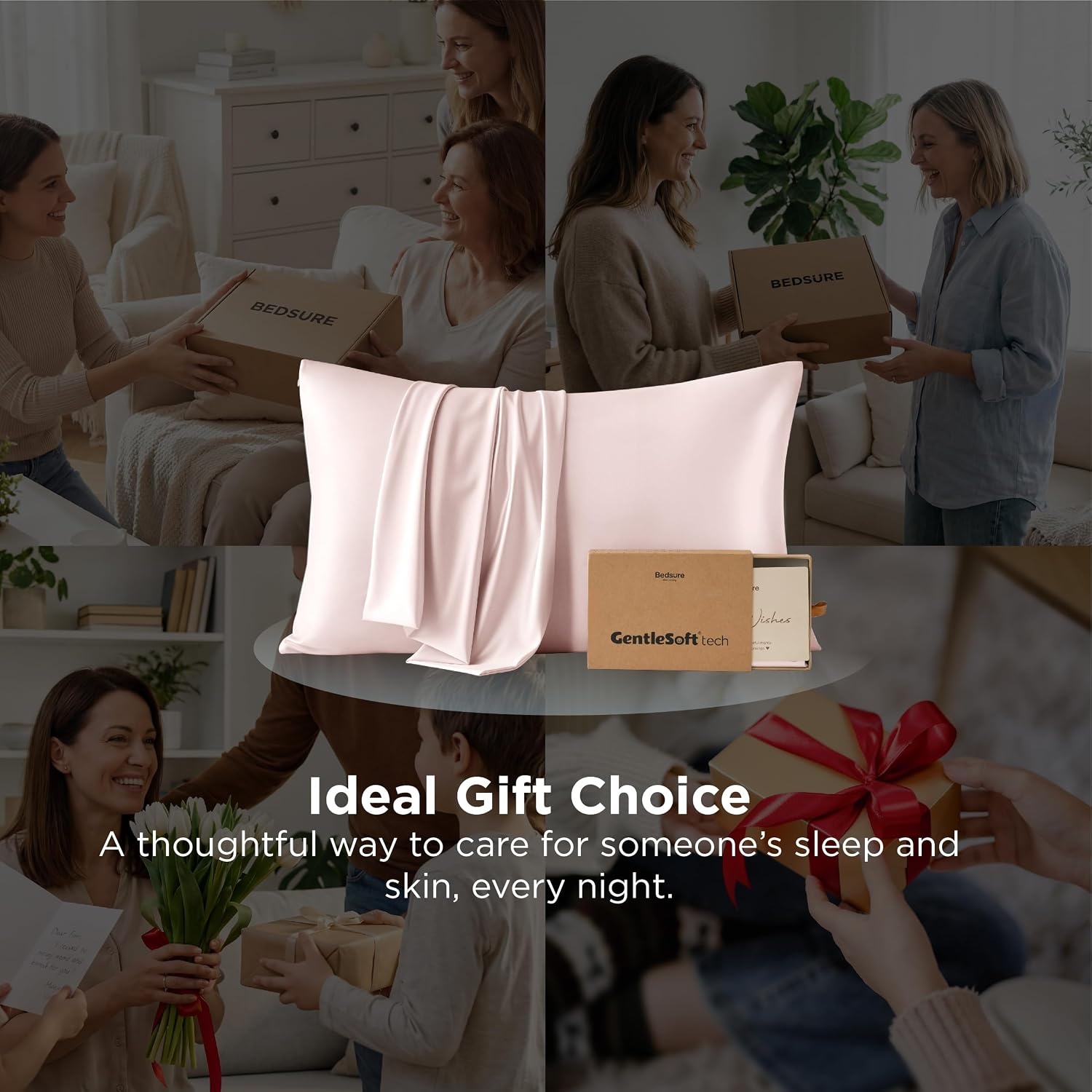 image:imageBedsure Cooling Pillowcase for Hot Sleepers Silk Like Pillow Case Queen Size Set of 2 Reduce Wrinkles amp FrizzFree Hair Infused with HA amp Ceramides for Skin Hidden Zipper Queen White04 Pink