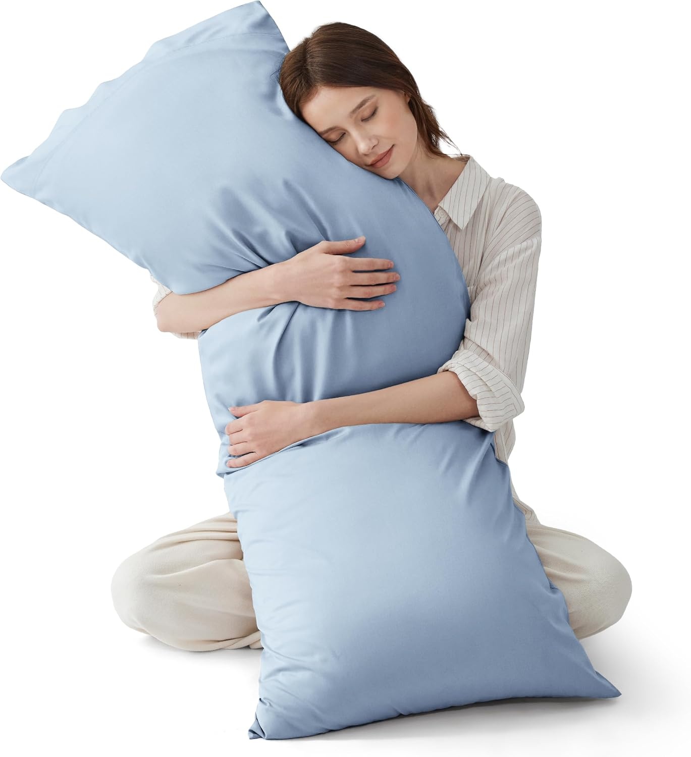 image:imageBedsure King Size Pillow Cases Set of 2 100 Rayon Derived from Bamboo Cooling Pillowcases Similar to Silk Pillow Case Covers with Envelope Closure PureWoven Bedding Dark Grey 20x36 Inches09 Light Blue