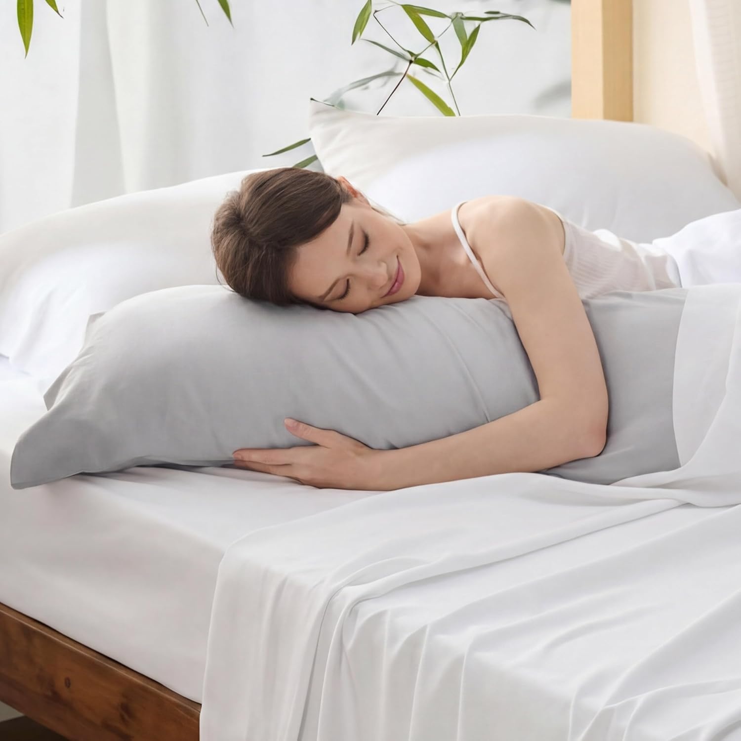 image:imageBedsure King Size Pillow Cases Set of 2 100 Rayon Derived from Bamboo Cooling Pillowcases Similar to Silk Pillow Case Covers with Envelope Closure PureWoven Bedding Dark Grey 20x36 Inches21 Light Grey