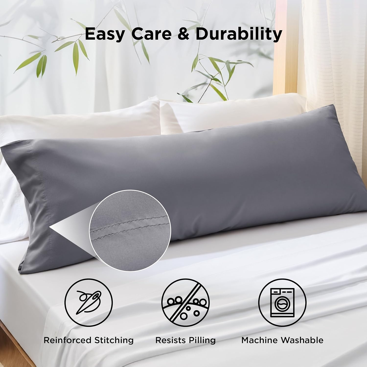 image:imageBedsure King Size Pillow Cases Set of 2 100 Rayon Derived from Bamboo Cooling Pillowcases Similar to Silk Pillow Case Covers with Envelope Closure PureWoven Bedding Dark Grey 20x36 Inches12 Silver Grey