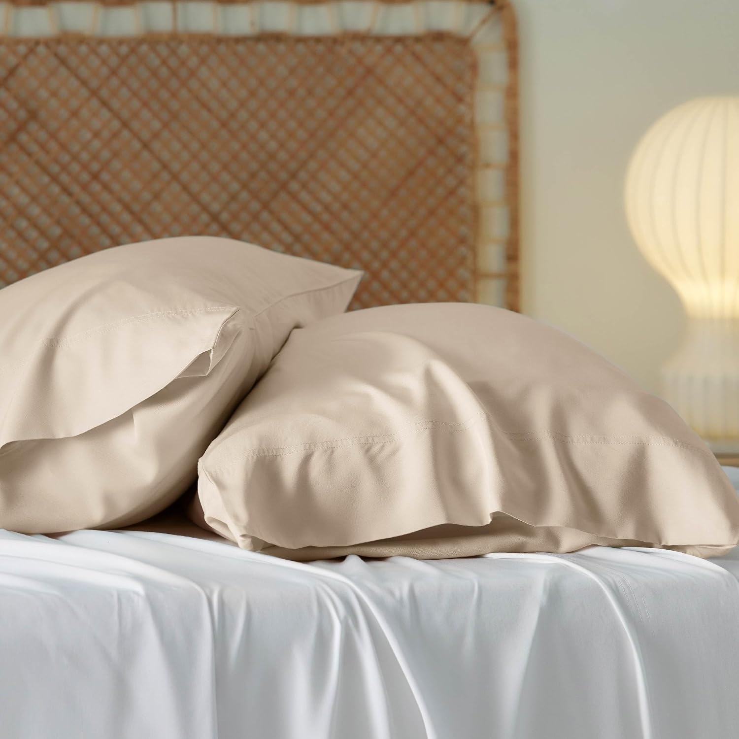 image:imageBedsure King Size Pillow Cases Set of 2 100 Rayon Derived from Bamboo Cooling Pillowcases Similar to Silk Pillow Case Covers with Envelope Closure PureWoven Bedding Dark Grey 20x36 Inches06 Beige
