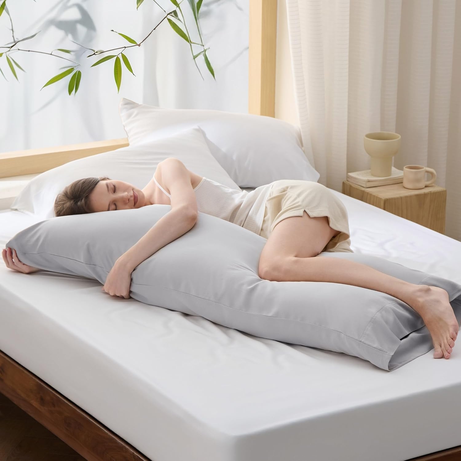 image:imageBedsure King Size Pillow Cases Set of 2 100 Rayon Derived from Bamboo Cooling Pillowcases Similar to Silk Pillow Case Covers with Envelope Closure PureWoven Bedding Dark Grey 20x36 Inches21 Light Grey