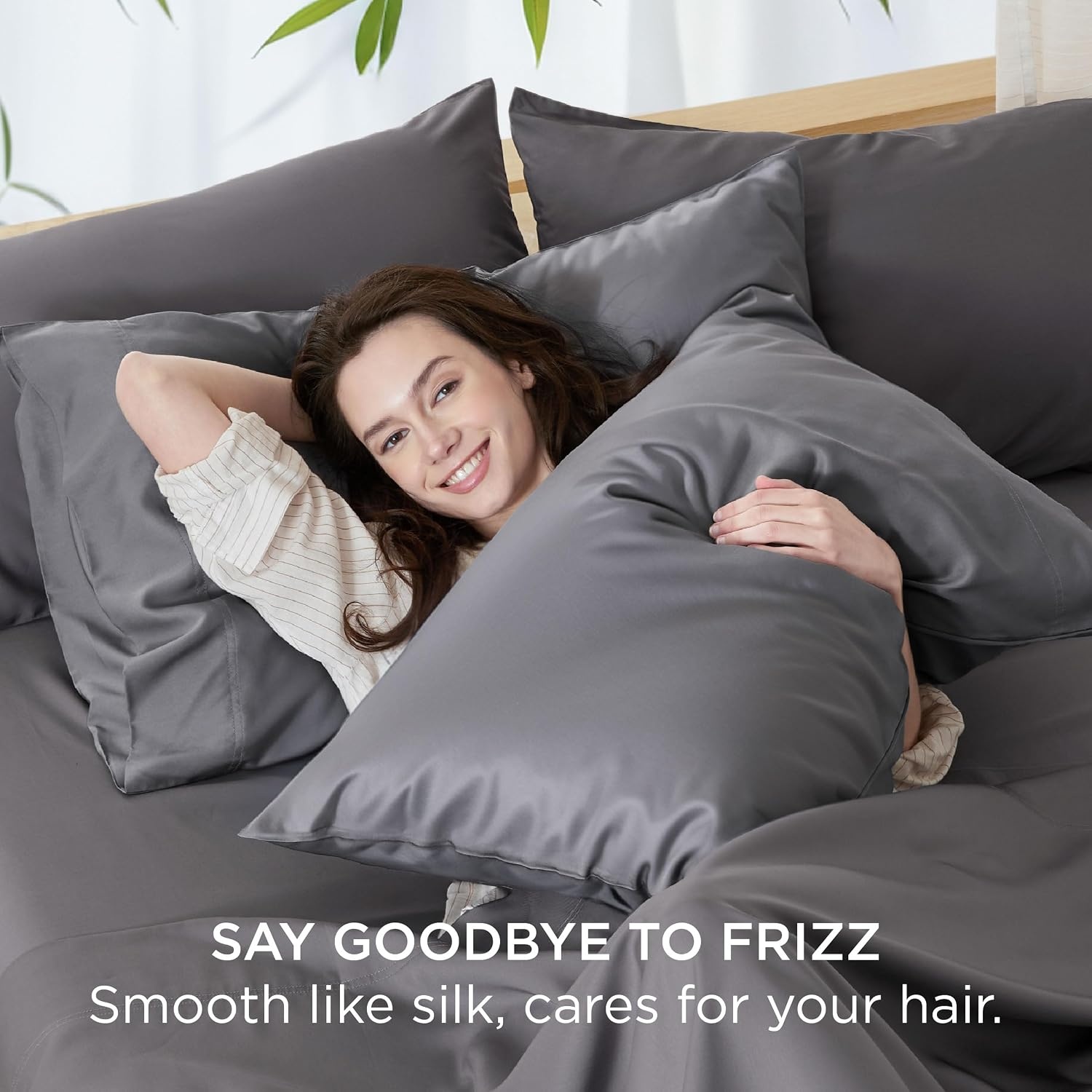 image:imageBedsure King Size Pillow Cases Set of 2 100 Rayon Derived from Bamboo Cooling Pillowcases Similar to Silk Pillow Case Covers with Envelope Closure PureWoven Bedding Dark Grey 20x36 Inches01 Dark Grey