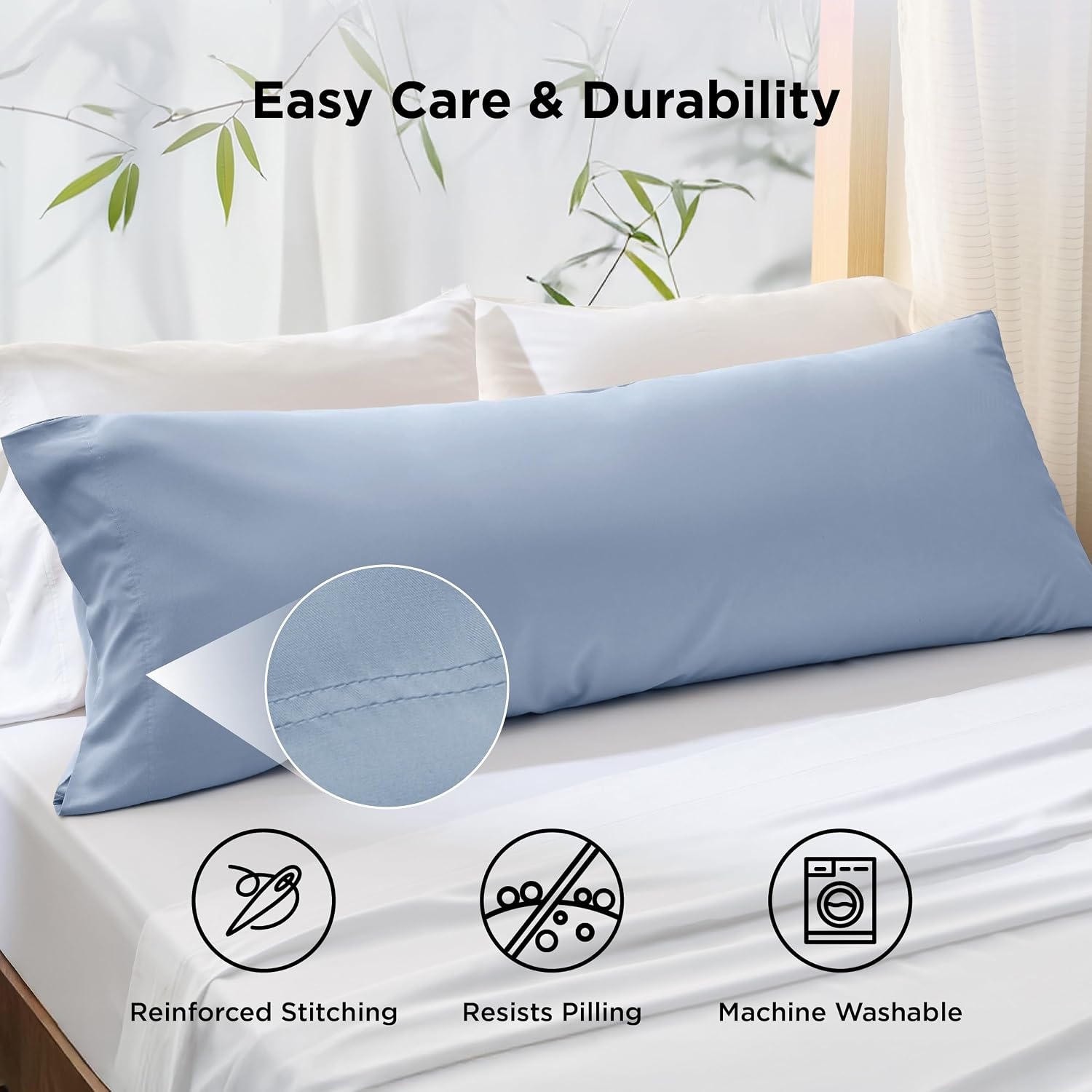image:imageBedsure King Size Pillow Cases Set of 2 100 Rayon Derived from Bamboo Cooling Pillowcases Similar to Silk Pillow Case Covers with Envelope Closure PureWoven Bedding Dark Grey 20x36 Inches09 Light Blue