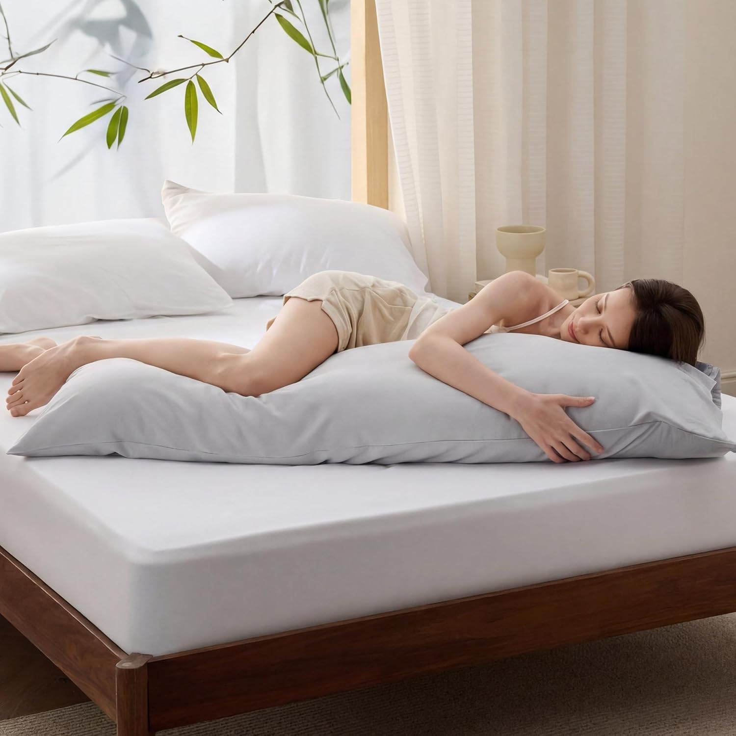 image:imageBedsure King Size Pillow Cases Set of 2 100 Rayon Derived from Bamboo Cooling Pillowcases Similar to Silk Pillow Case Covers with Envelope Closure PureWoven Bedding Dark Grey 20x36 Inches21 Light Grey