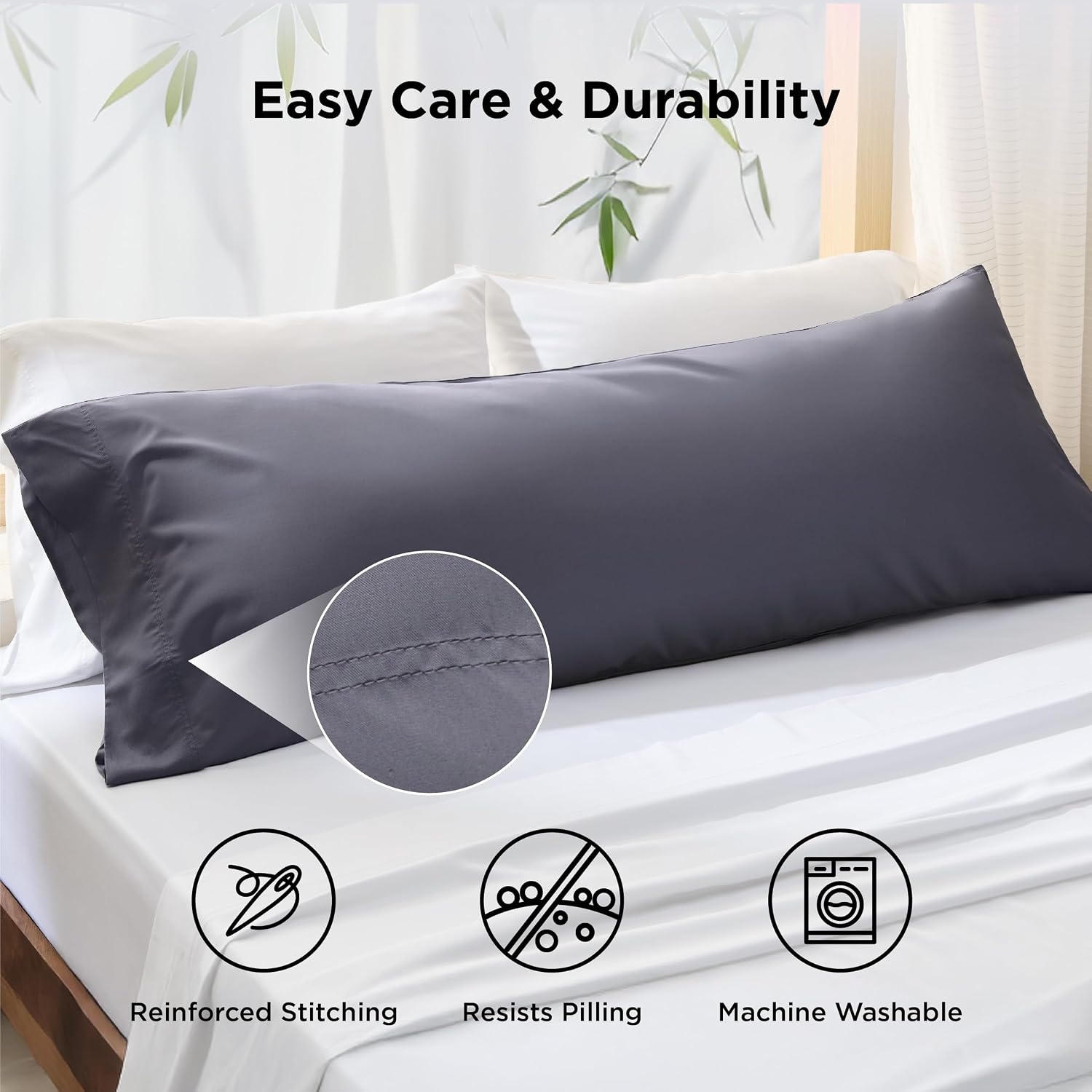 image:imageBedsure King Size Pillow Cases Set of 2 100 Rayon Derived from Bamboo Cooling Pillowcases Similar to Silk Pillow Case Covers with Envelope Closure PureWoven Bedding Dark Grey 20x36 Inches01 Dark Grey