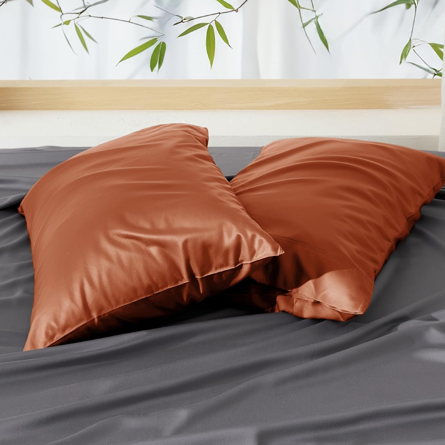 image:imageBedsure King Size Pillow Cases Set of 2 100 Rayon Derived from Bamboo Cooling Pillowcases Similar to Silk Pillow Case Covers with Envelope Closure PureWoven Bedding Dark Grey 20x36 Inches18 Burnt Orange