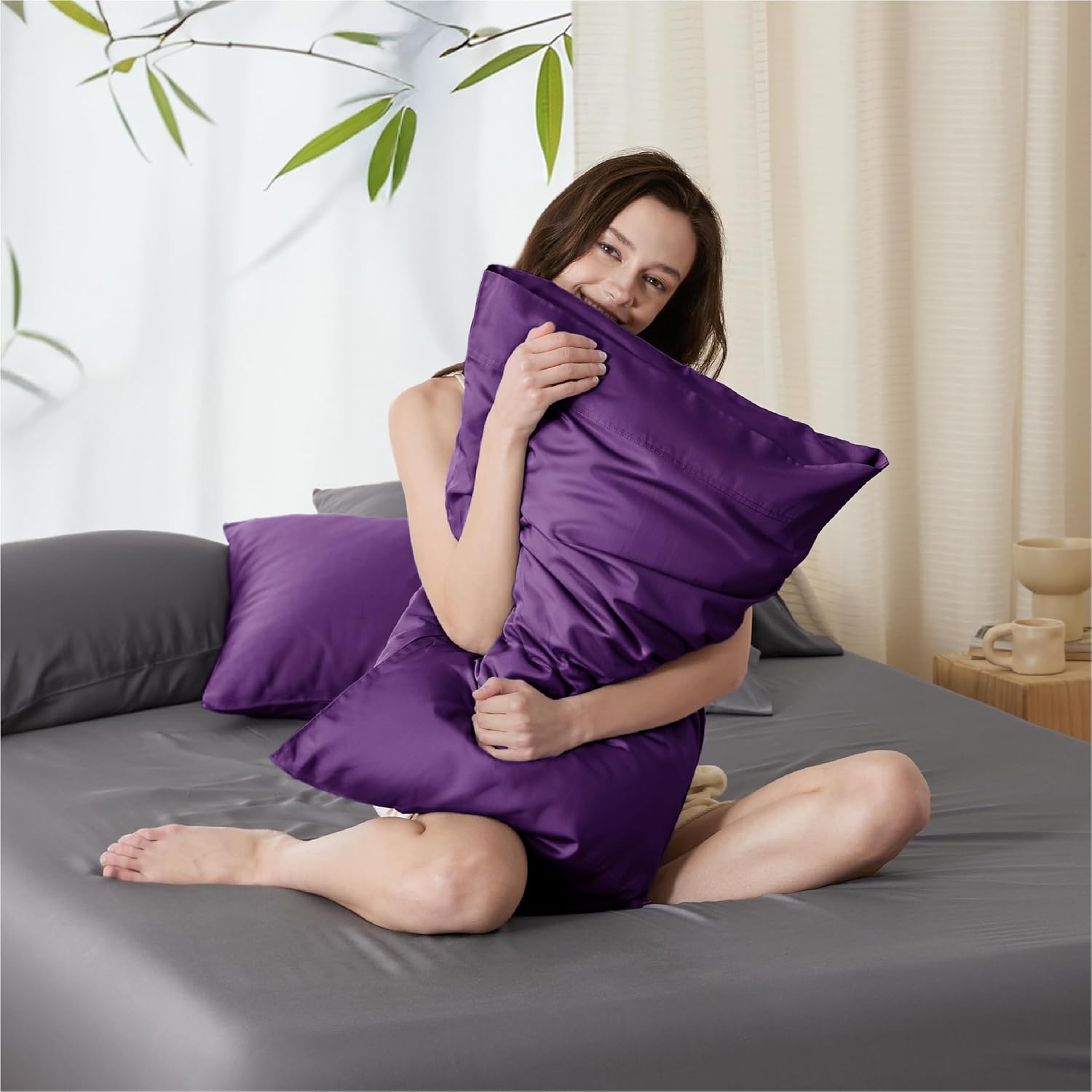image:imageBedsure King Size Pillow Cases Set of 2 100 Rayon Derived from Bamboo Cooling Pillowcases Similar to Silk Pillow Case Covers with Envelope Closure PureWoven Bedding Dark Grey 20x36 Inches17 Purple