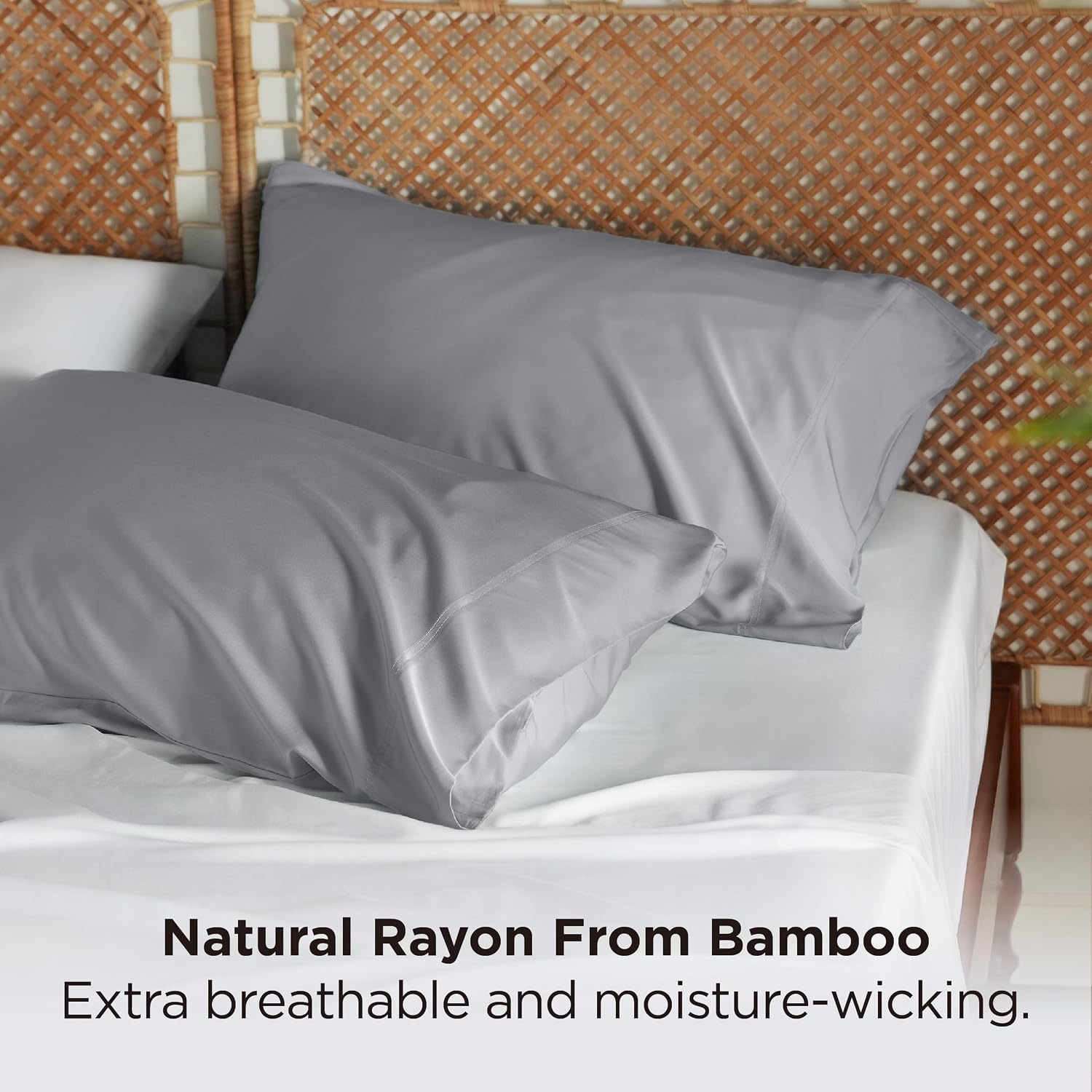 image:imageBedsure King Size Pillow Cases Set of 2 100 Rayon Derived from Bamboo Cooling Pillowcases Similar to Silk Pillow Case Covers with Envelope Closure PureWoven Bedding Dark Grey 20x36 Inches12 Silver Grey