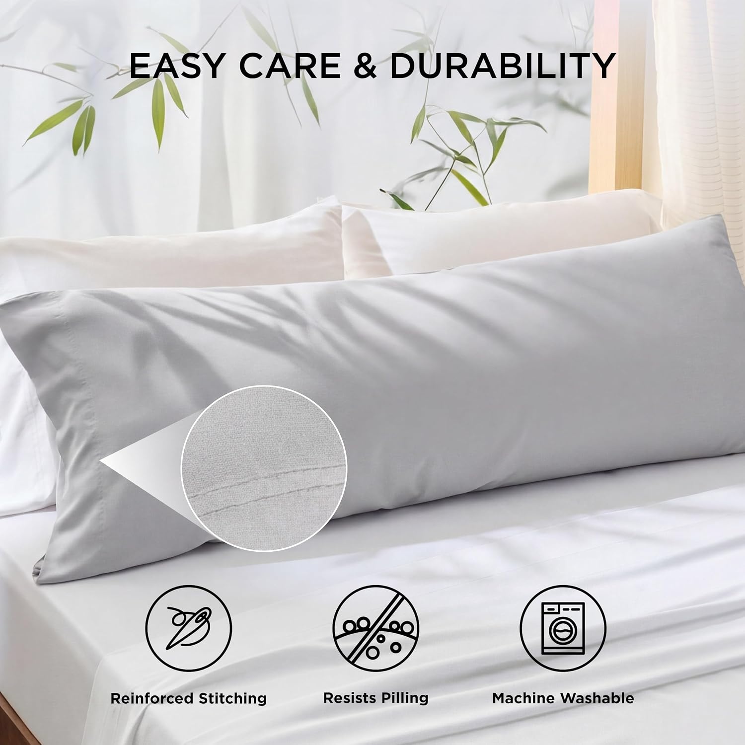 image:imageBedsure King Size Pillow Cases Set of 2 100 Rayon Derived from Bamboo Cooling Pillowcases Similar to Silk Pillow Case Covers with Envelope Closure PureWoven Bedding Dark Grey 20x36 Inches21 Light Grey