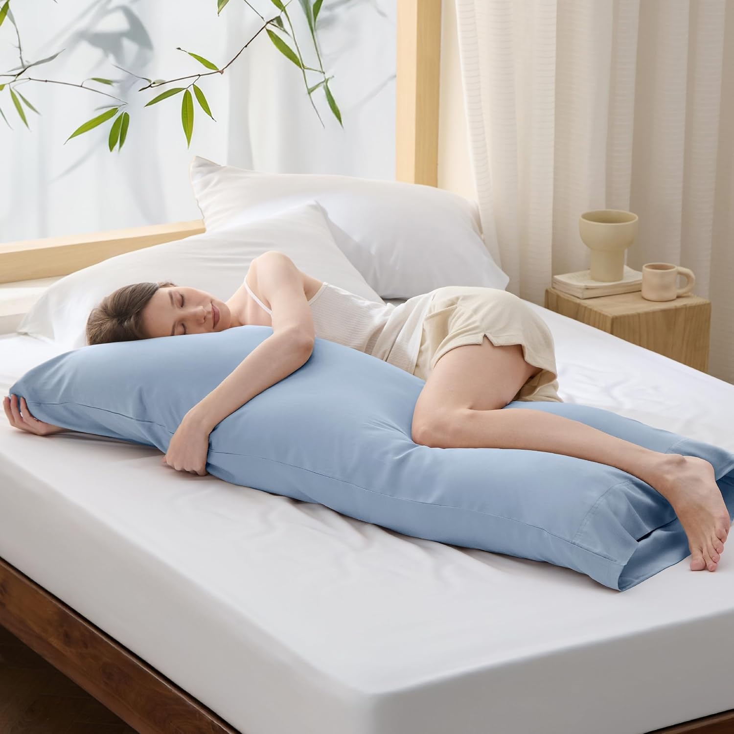 image:imageBedsure King Size Pillow Cases Set of 2 100 Rayon Derived from Bamboo Cooling Pillowcases Similar to Silk Pillow Case Covers with Envelope Closure PureWoven Bedding Dark Grey 20x36 Inches09 Light Blue