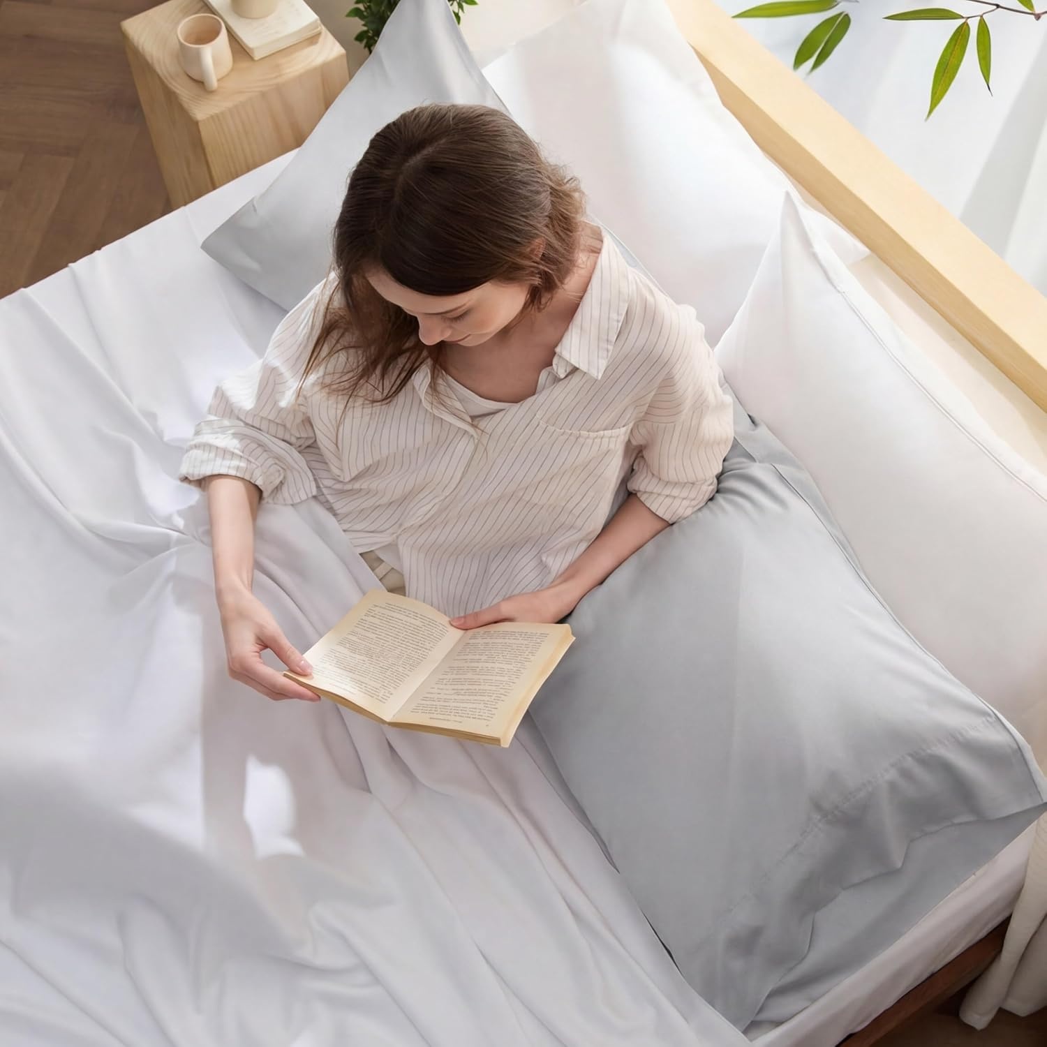 image:imageBedsure King Size Pillow Cases Set of 2 100 Rayon Derived from Bamboo Cooling Pillowcases Similar to Silk Pillow Case Covers with Envelope Closure PureWoven Bedding Dark Grey 20x36 Inches21 Light Grey
