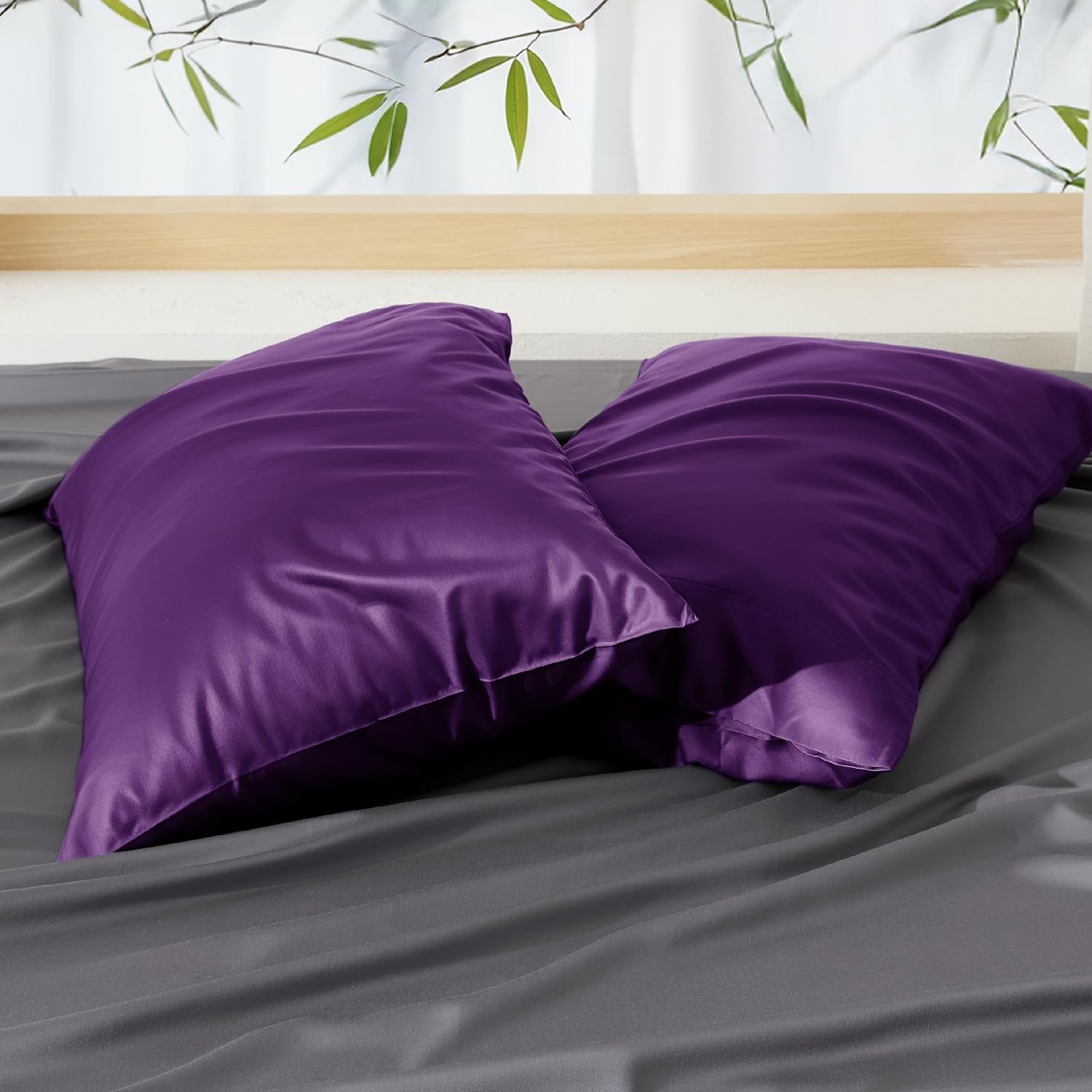 image:imageBedsure King Size Pillow Cases Set of 2 100 Rayon Derived from Bamboo Cooling Pillowcases Similar to Silk Pillow Case Covers with Envelope Closure PureWoven Bedding Dark Grey 20x36 Inches17 Purple