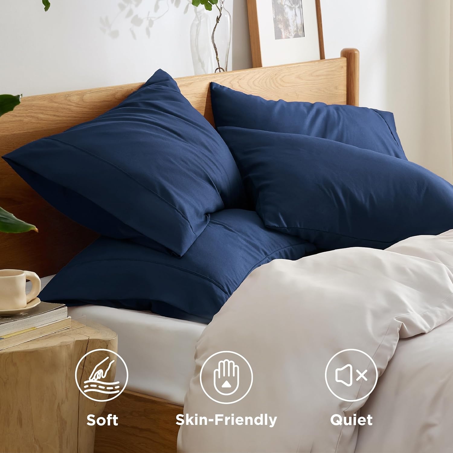 image:imageBedsure Queen Pillow Cases Set of 2 White Brushed Microfiber Pillowcase 2 Pack Super Soft Pillowcase Pillow Shams Covers with Envelope Closure for Kids Wrinkle Fade Resistant 20x30 Inches03 Navy