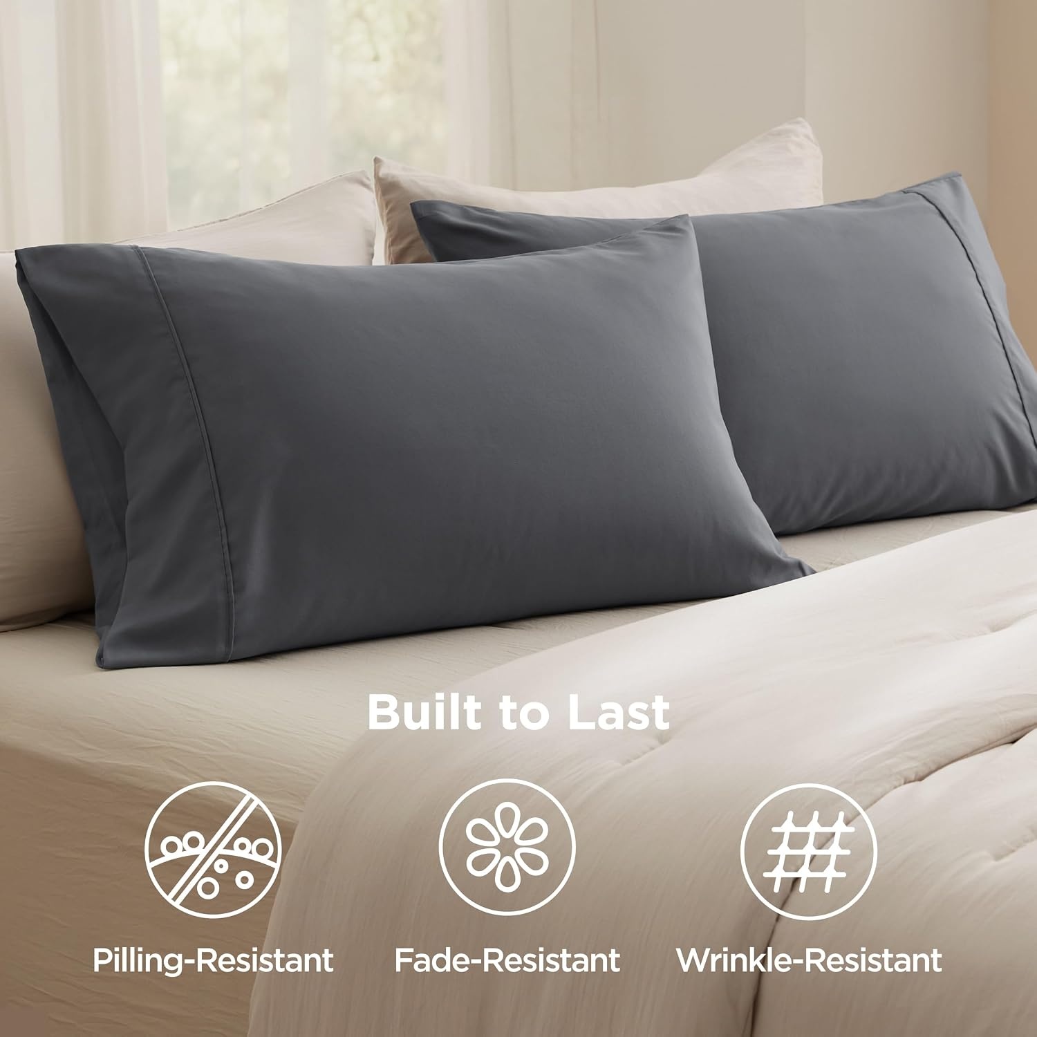 image:imageBedsure Queen Pillow Cases Set of 2 White Brushed Microfiber Pillowcase 2 Pack Super Soft Pillowcase Pillow Shams Covers with Envelope Closure for Kids Wrinkle Fade Resistant 20x30 Inches01 Dark Grey