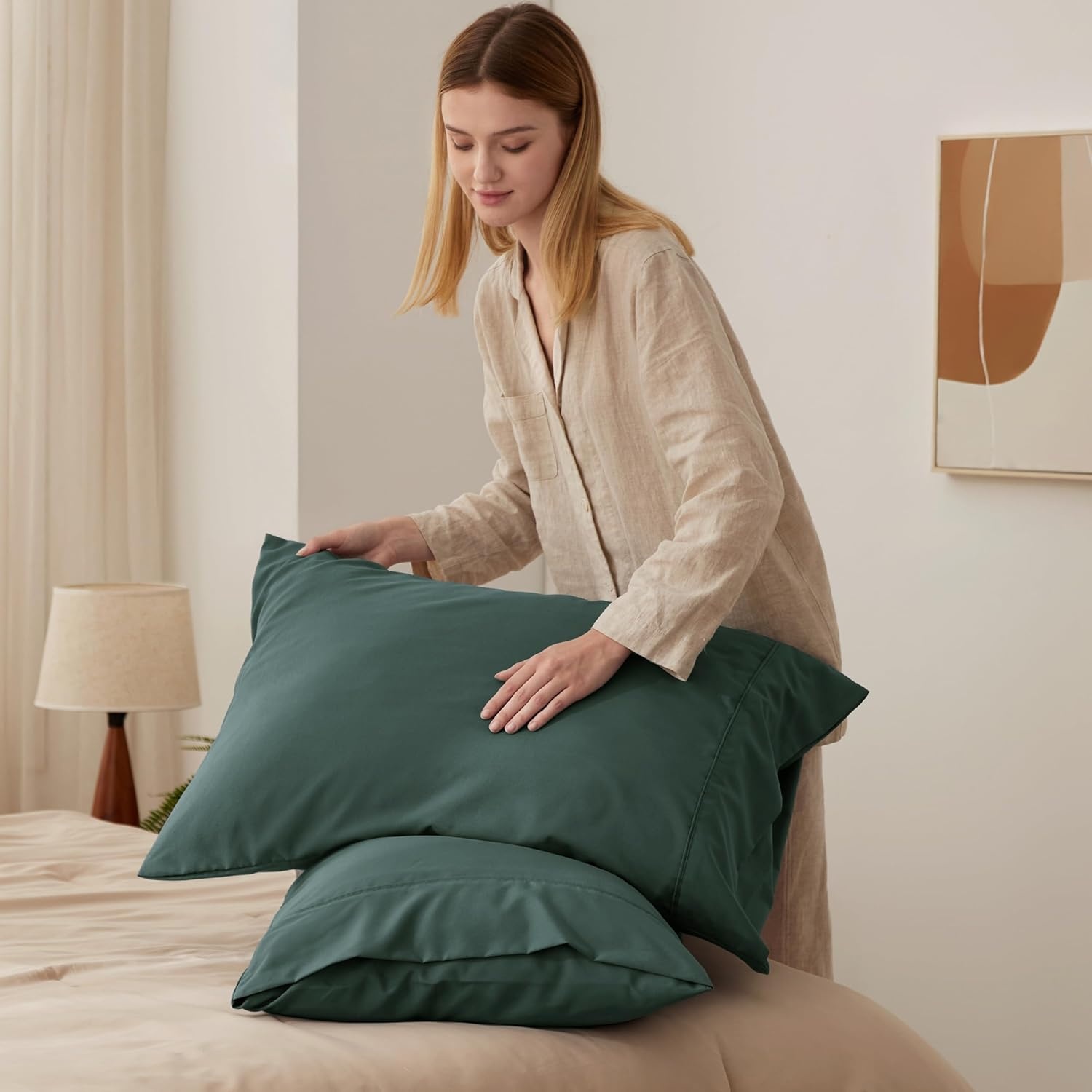 image:imageBedsure Queen Pillow Cases Set of 2 White Brushed Microfiber Pillowcase 2 Pack Super Soft Pillowcase Pillow Shams Covers with Envelope Closure for Kids Wrinkle Fade Resistant 20x30 Inches13 Forest Green