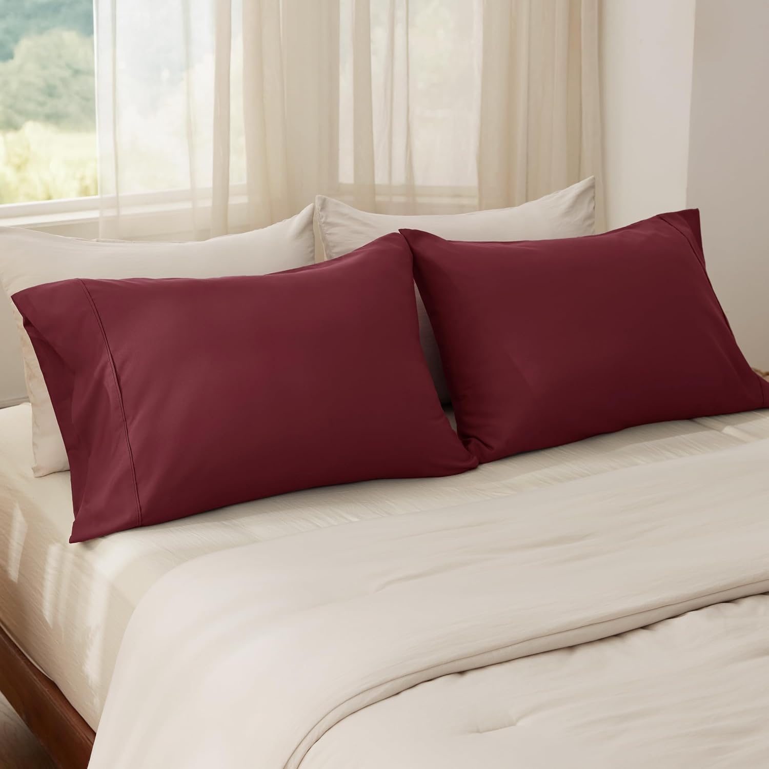 image:imageBedsure Queen Pillow Cases Set of 2 White Brushed Microfiber Pillowcase 2 Pack Super Soft Pillowcase Pillow Shams Covers with Envelope Closure for Kids Wrinkle Fade Resistant 20x30 Inches10 Red