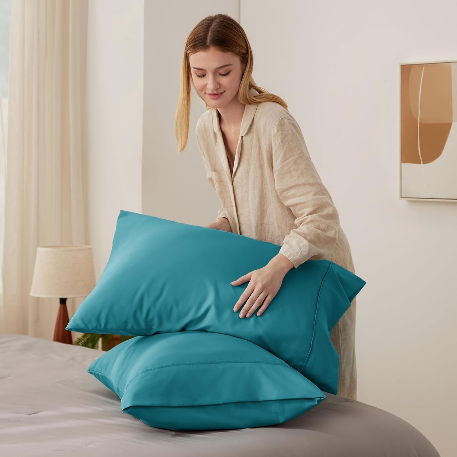image:imageBedsure Queen Pillow Cases Set of 2 White Brushed Microfiber Pillowcase 2 Pack Super Soft Pillowcase Pillow Shams Covers with Envelope Closure for Kids Wrinkle Fade Resistant 20x30 Inches04 Teal