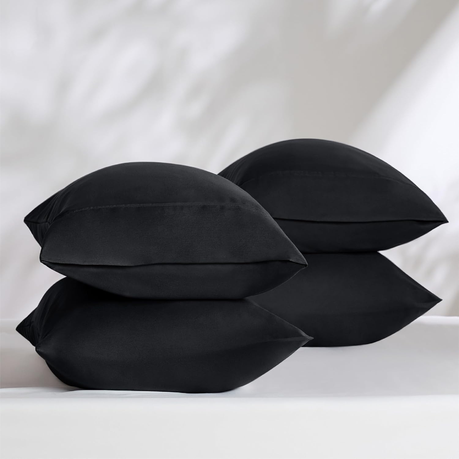 image:imageBedsure Queen Pillow Cases Set of 2 White Brushed Microfiber Pillowcase 2 Pack Super Soft Pillowcase Pillow Shams Covers with Envelope Closure for Kids Wrinkle Fade Resistant 20x30 Inches05 Black