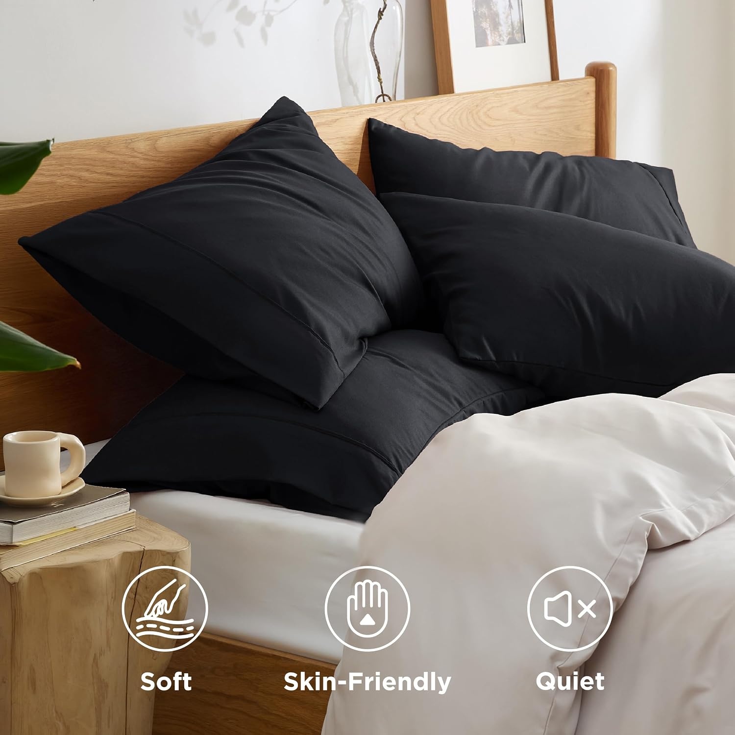 image:imageBedsure Queen Pillow Cases Set of 2 White Brushed Microfiber Pillowcase 2 Pack Super Soft Pillowcase Pillow Shams Covers with Envelope Closure for Kids Wrinkle Fade Resistant 20x30 Inches05 Black