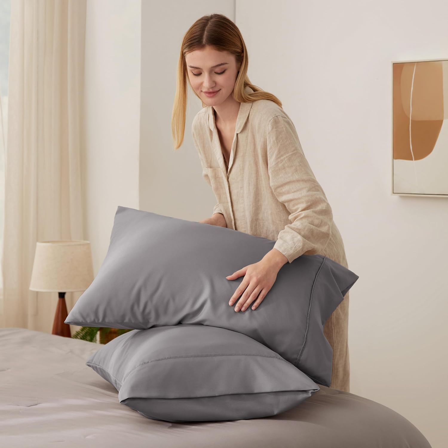 image:imageBedsure Queen Pillow Cases Set of 2 White Brushed Microfiber Pillowcase 2 Pack Super Soft Pillowcase Pillow Shams Covers with Envelope Closure for Kids Wrinkle Fade Resistant 20x30 Inches07 Light Grey