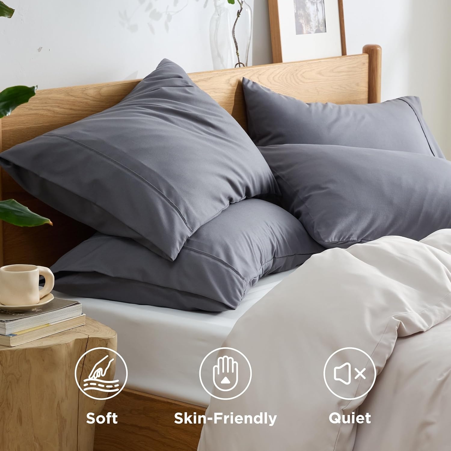 image:imageBedsure Queen Pillow Cases Set of 2 White Brushed Microfiber Pillowcase 2 Pack Super Soft Pillowcase Pillow Shams Covers with Envelope Closure for Kids Wrinkle Fade Resistant 20x30 Inches01 Dark Grey