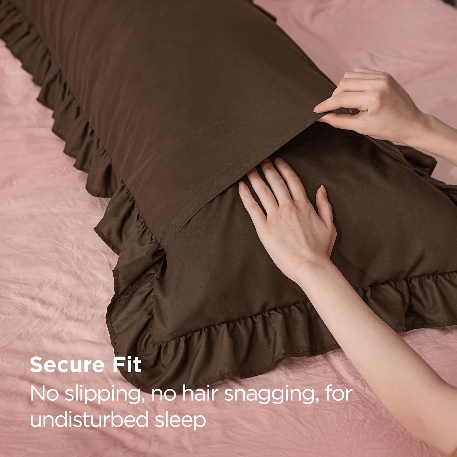 image:imageBedsure Ruffle Pillow Cases Standard Size Set of 2 Black Pillow Shams 27 French Ruffles Distressed Vintage Shams Envelope Closure Doublebrushed Microfiber 20 x 26 Wrinkle Fade Resistant08 Brown