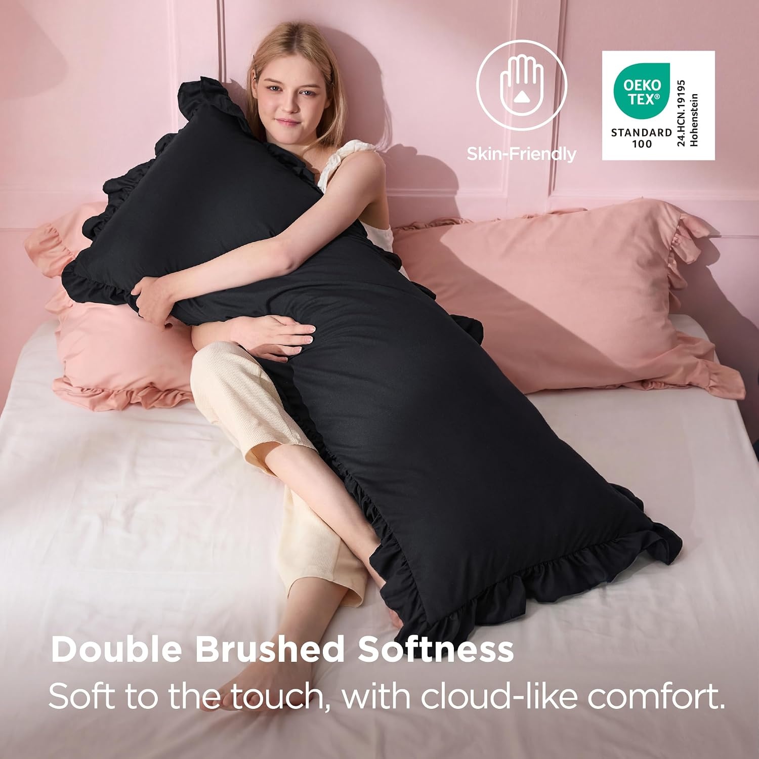 image:imageBedsure Ruffle Pillow Cases Standard Size Set of 2 Black Pillow Shams 27 French Ruffles Distressed Vintage Shams Envelope Closure Doublebrushed Microfiber 20 x 26 Wrinkle Fade Resistant02 Black
