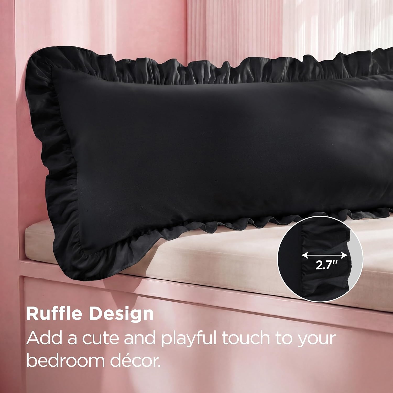 image:imageBedsure Ruffle Pillow Cases Standard Size Set of 2 Black Pillow Shams 27 French Ruffles Distressed Vintage Shams Envelope Closure Doublebrushed Microfiber 20 x 26 Wrinkle Fade Resistant02 Black