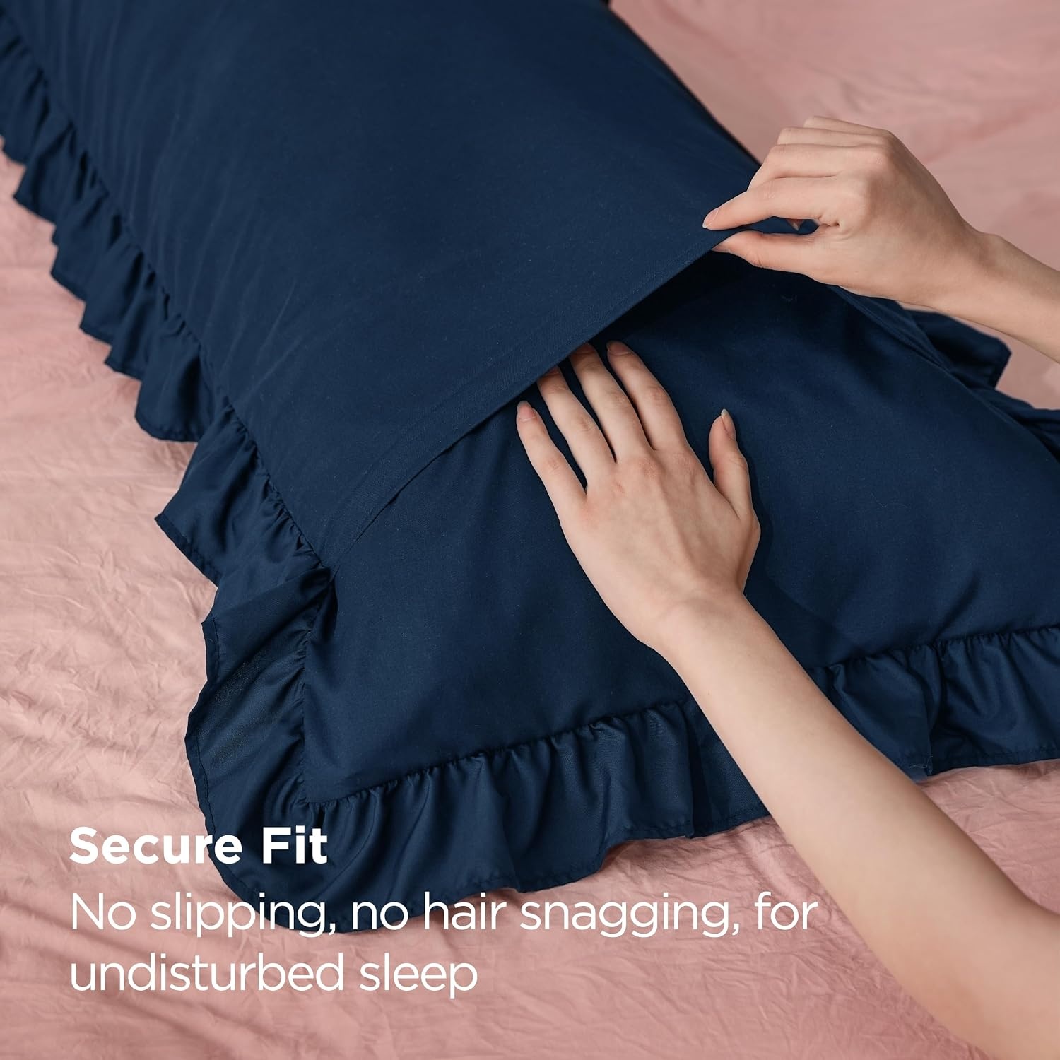 image:imageBedsure Ruffle Pillow Cases Standard Size Set of 2 Black Pillow Shams 27 French Ruffles Distressed Vintage Shams Envelope Closure Doublebrushed Microfiber 20 x 26 Wrinkle Fade Resistant06 Navy