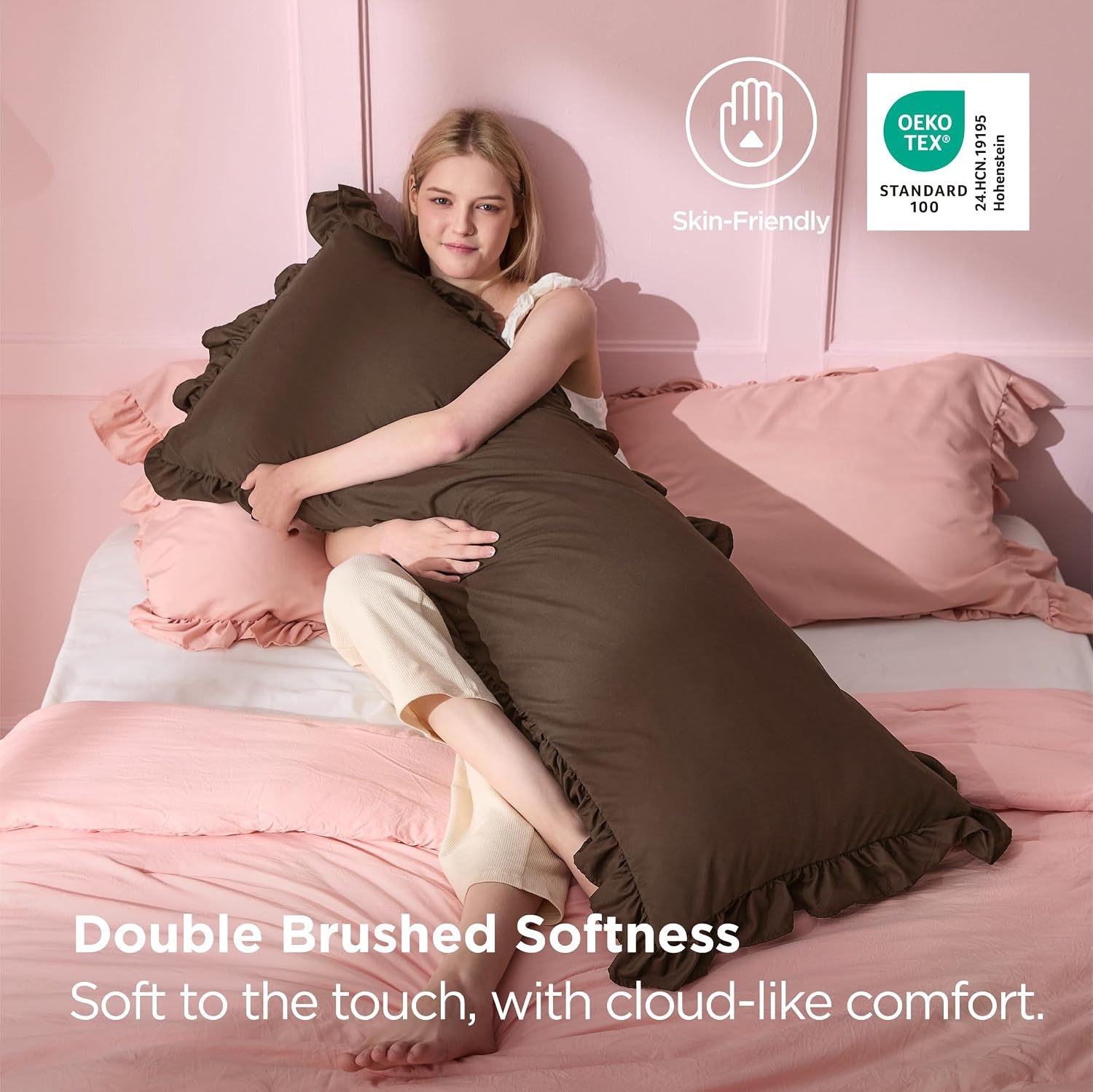 image:imageBedsure Ruffle Pillow Cases Standard Size Set of 2 Black Pillow Shams 27 French Ruffles Distressed Vintage Shams Envelope Closure Doublebrushed Microfiber 20 x 26 Wrinkle Fade Resistant08 Brown
