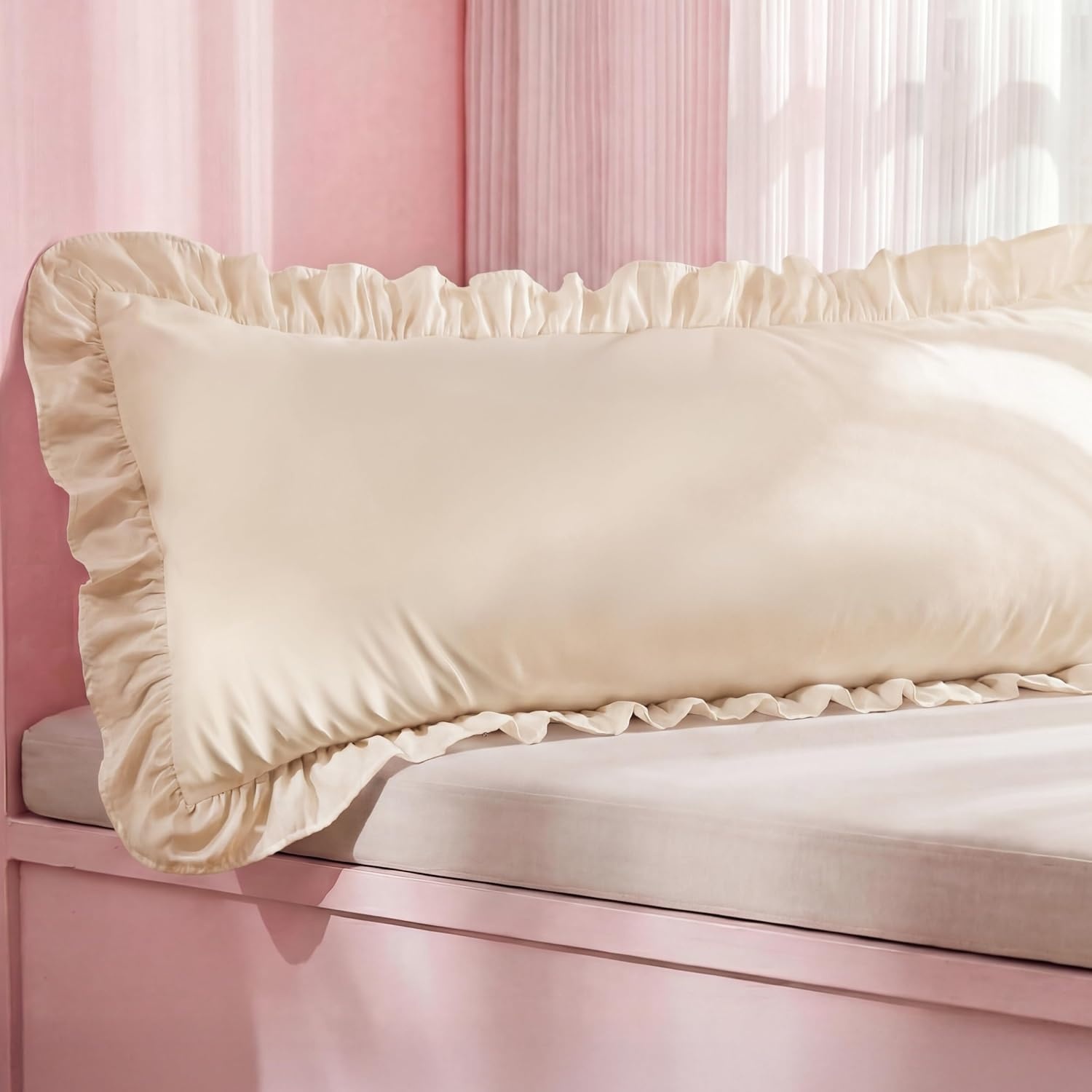 image:imageBedsure Ruffle Pillow Cases Standard Size Set of 2 Black Pillow Shams 27 French Ruffles Distressed Vintage Shams Envelope Closure Doublebrushed Microfiber 20 x 26 Wrinkle Fade Resistant03 Beige