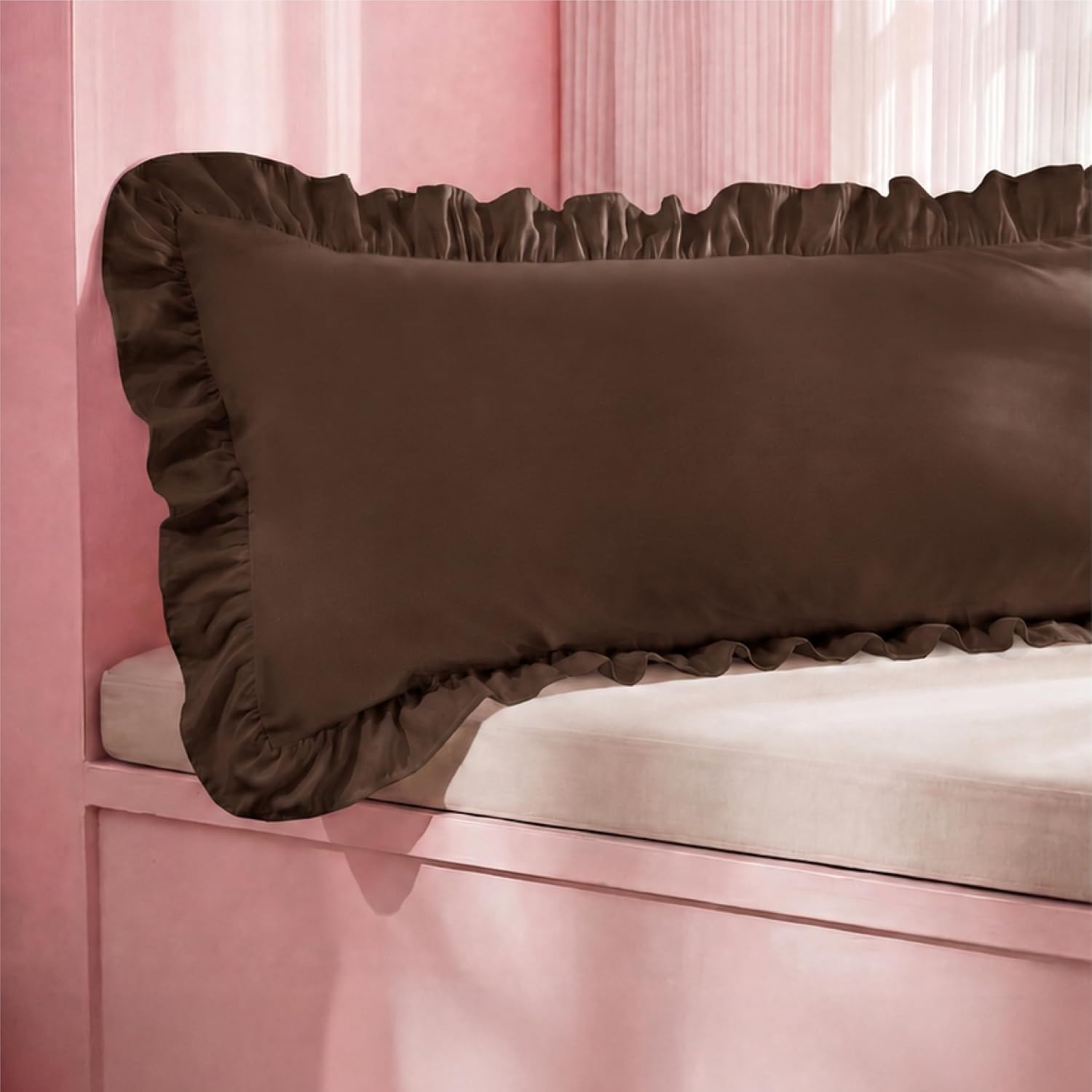 image:imageBedsure Ruffle Pillow Cases Standard Size Set of 2 Black Pillow Shams 27 French Ruffles Distressed Vintage Shams Envelope Closure Doublebrushed Microfiber 20 x 26 Wrinkle Fade Resistant08 Brown