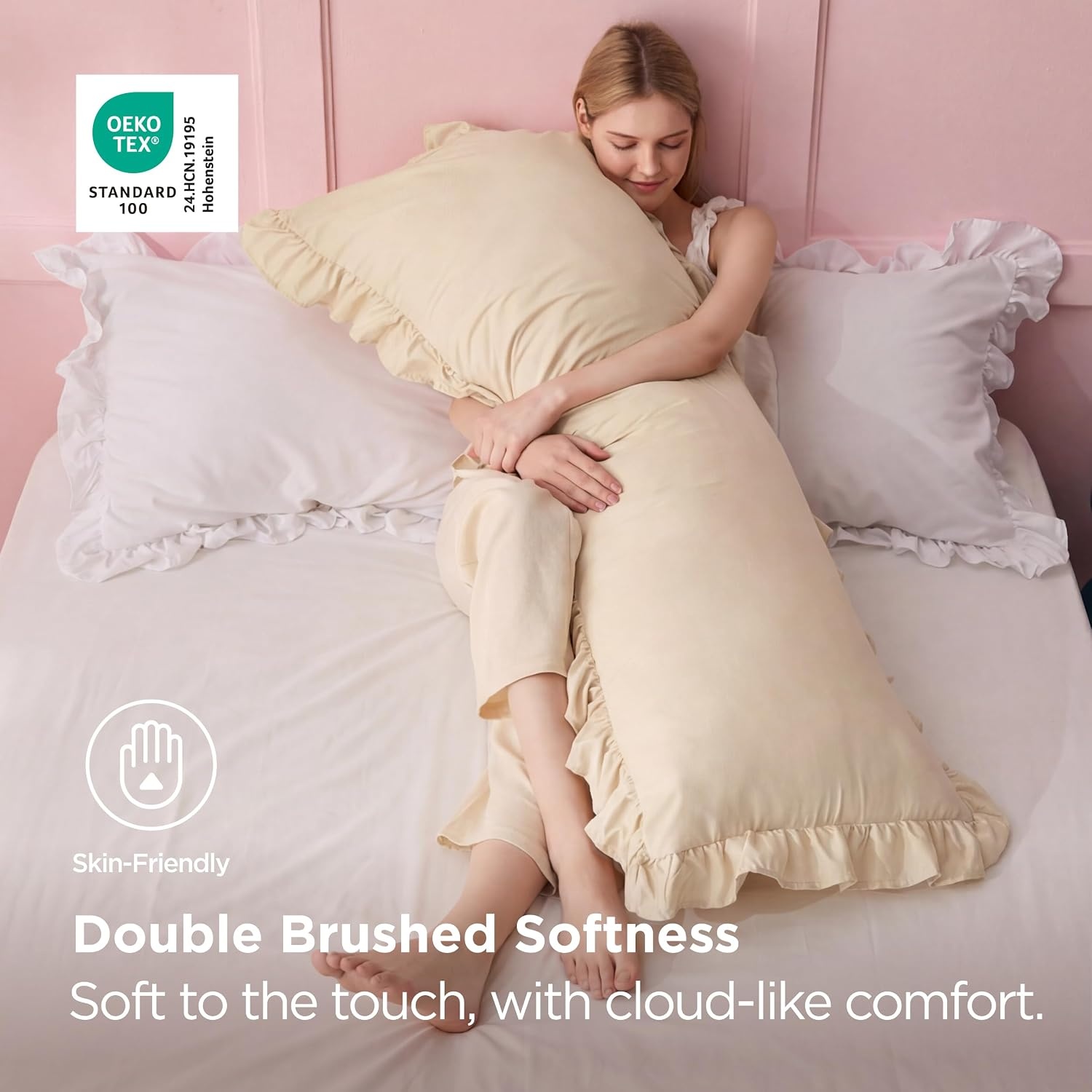 image:imageBedsure Ruffle Pillow Cases Standard Size Set of 2 Black Pillow Shams 27 French Ruffles Distressed Vintage Shams Envelope Closure Doublebrushed Microfiber 20 x 26 Wrinkle Fade Resistant03 Beige