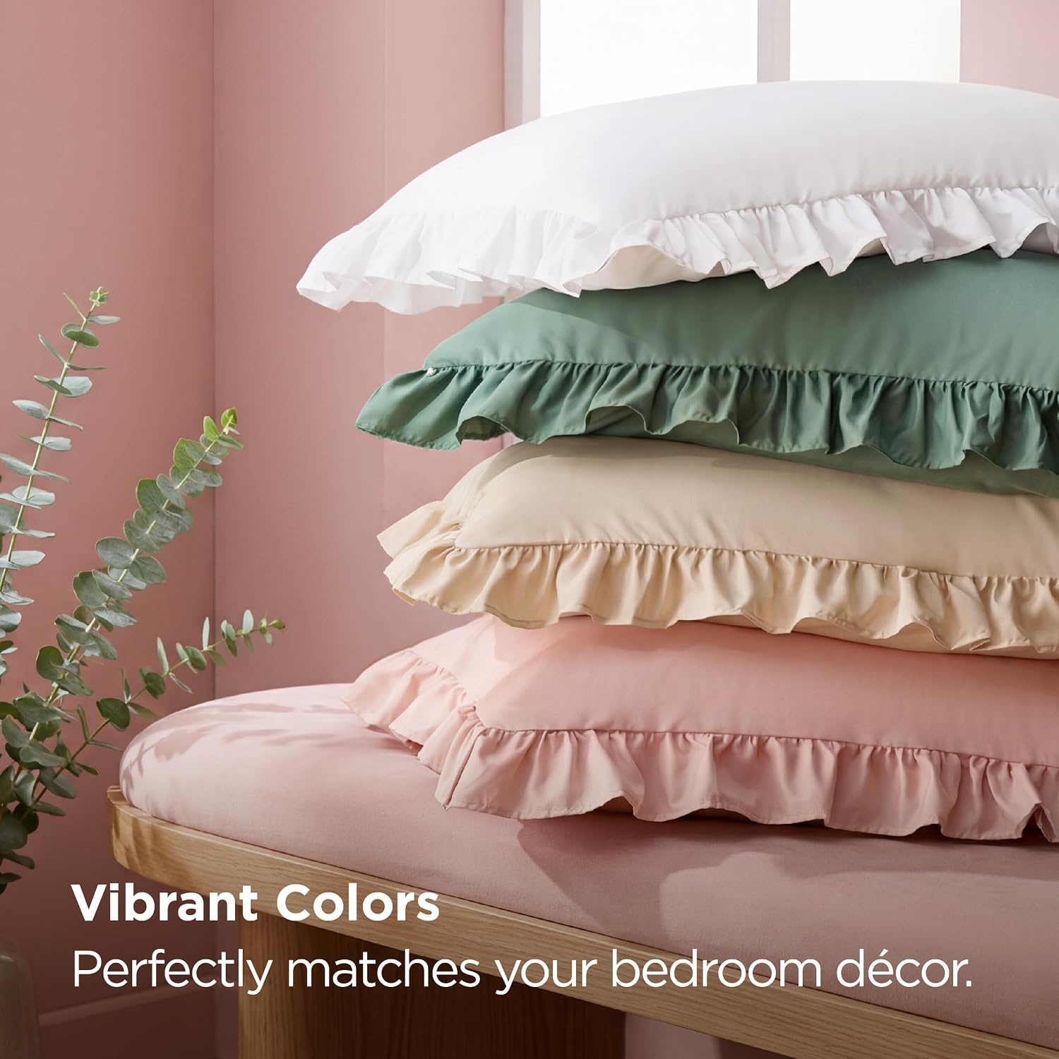 image:imageBedsure Ruffle Pillow Cases Standard Size Set of 2 Black Pillow Shams 27 French Ruffles Distressed Vintage Shams Envelope Closure Doublebrushed Microfiber 20 x 26 Wrinkle Fade Resistant02 Black