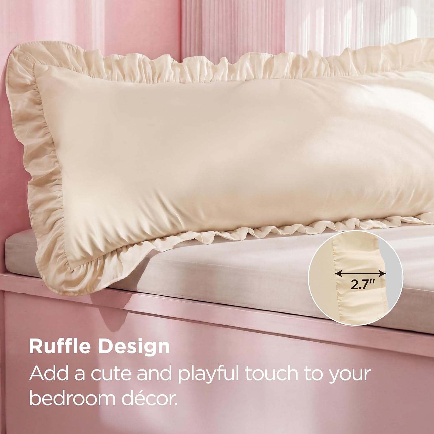 image:imageBedsure Ruffle Pillow Cases Standard Size Set of 2 Black Pillow Shams 27 French Ruffles Distressed Vintage Shams Envelope Closure Doublebrushed Microfiber 20 x 26 Wrinkle Fade Resistant03 Beige