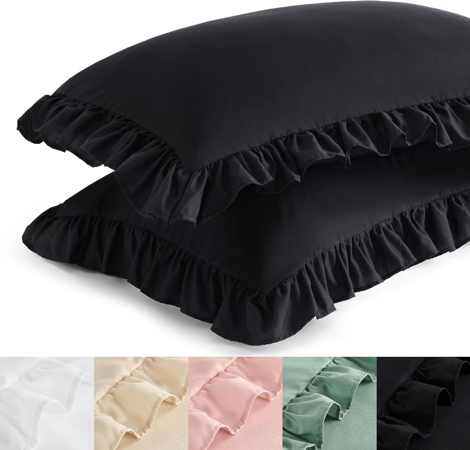 image:imageBedsure Ruffle Pillow Cases Standard Size Set of 2 Black Pillow Shams 27 French Ruffles Distressed Vintage Shams Envelope Closure Doublebrushed Microfiber 20 x 26 Wrinkle Fade Resistant02 Black