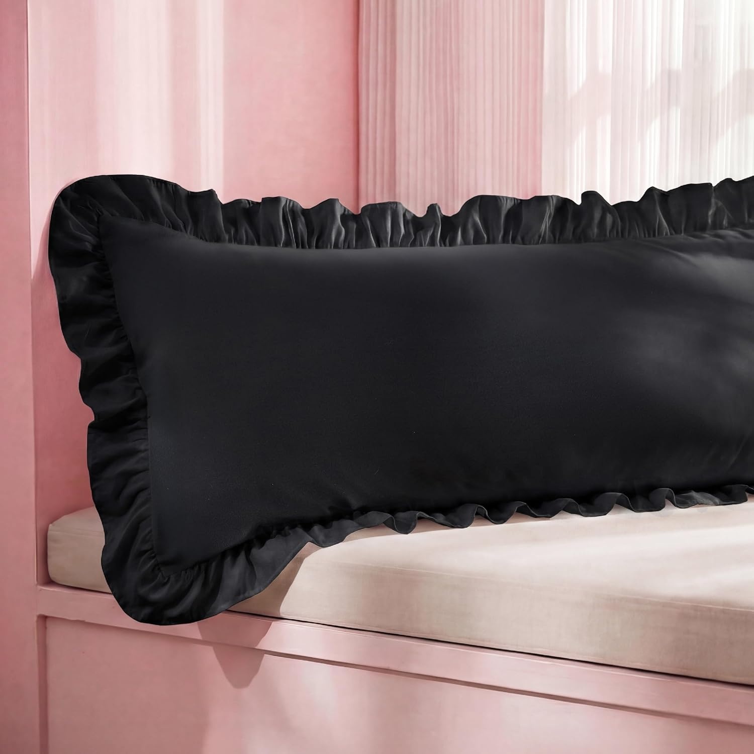 image:imageBedsure Ruffle Pillow Cases Standard Size Set of 2 Black Pillow Shams 27 French Ruffles Distressed Vintage Shams Envelope Closure Doublebrushed Microfiber 20 x 26 Wrinkle Fade Resistant02 Black