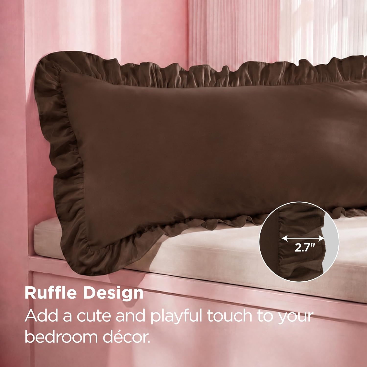 image:imageBedsure Ruffle Pillow Cases Standard Size Set of 2 Black Pillow Shams 27 French Ruffles Distressed Vintage Shams Envelope Closure Doublebrushed Microfiber 20 x 26 Wrinkle Fade Resistant08 Brown