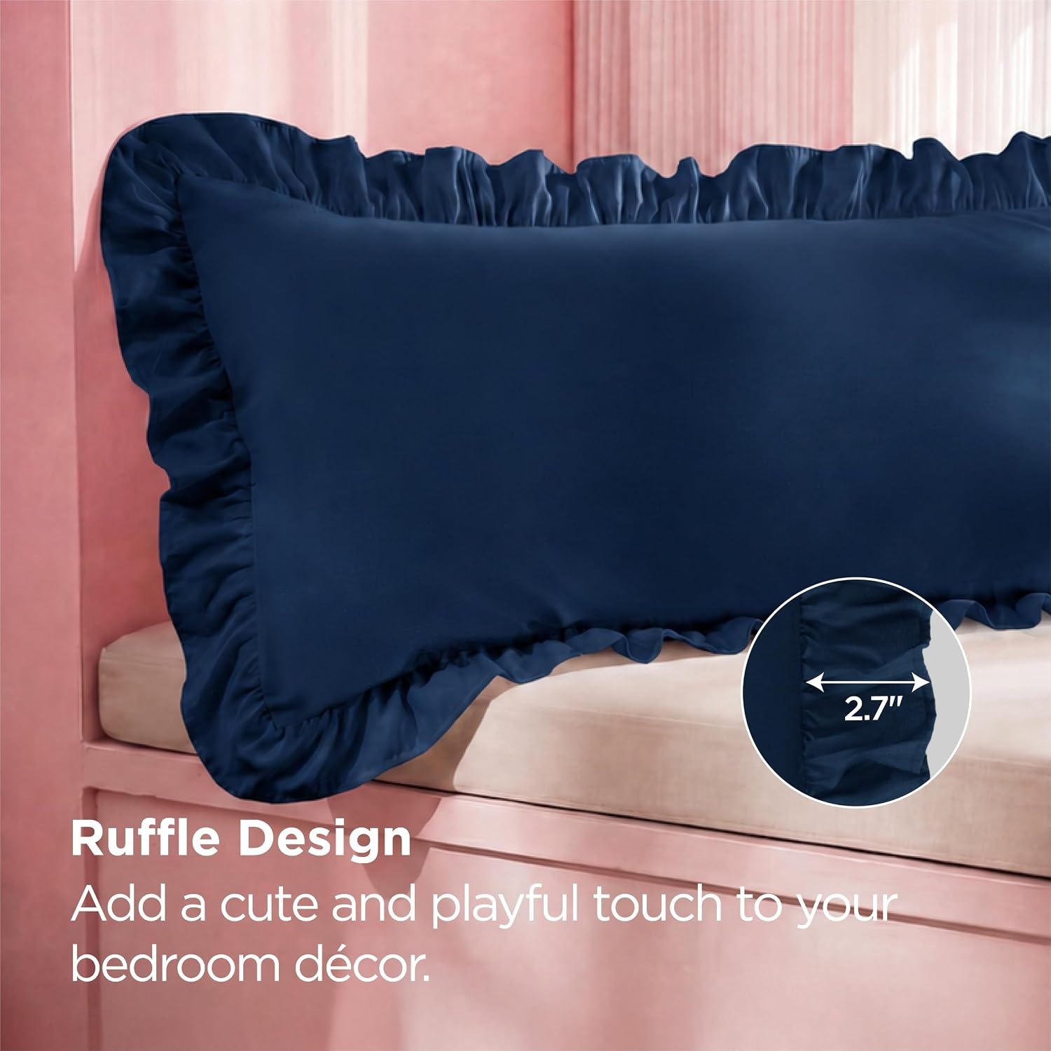 image:imageBedsure Ruffle Pillow Cases Standard Size Set of 2 Black Pillow Shams 27 French Ruffles Distressed Vintage Shams Envelope Closure Doublebrushed Microfiber 20 x 26 Wrinkle Fade Resistant06 Navy