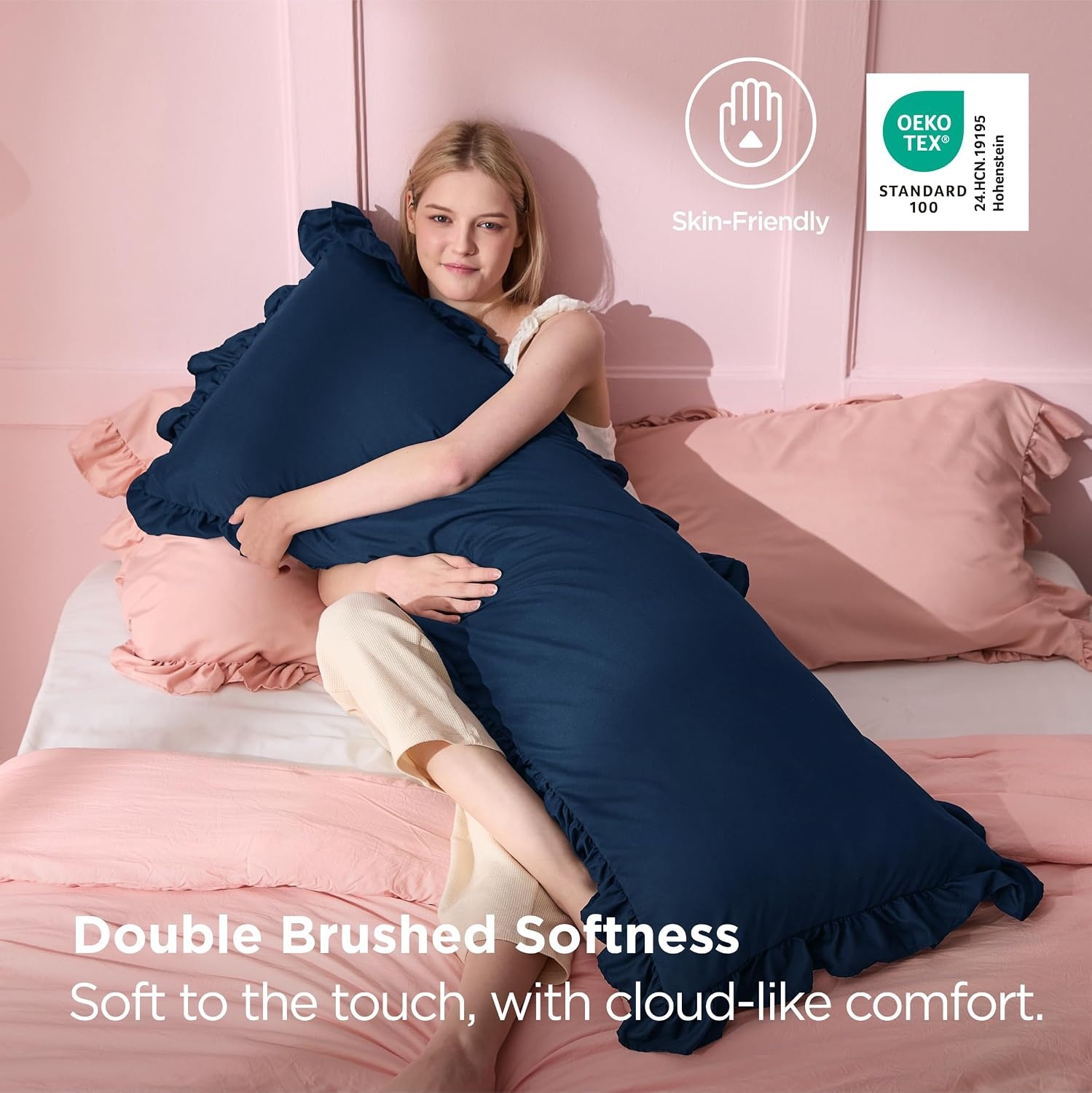 image:imageBedsure Ruffle Pillow Cases Standard Size Set of 2 Black Pillow Shams 27 French Ruffles Distressed Vintage Shams Envelope Closure Doublebrushed Microfiber 20 x 26 Wrinkle Fade Resistant06 Navy