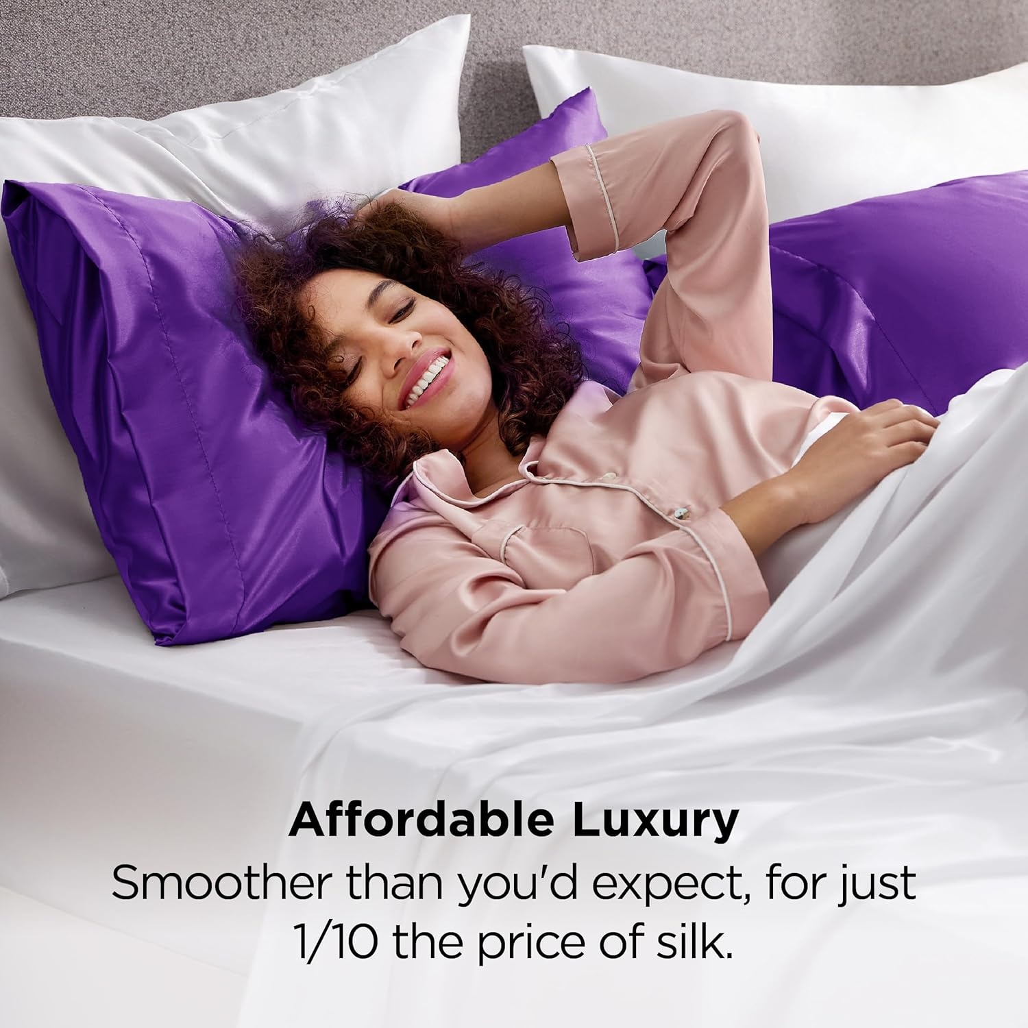 image:imageBedsure Satin Pillowcase Standard Set of 2 Silky Pillow Cases White Similar to Silk Pillow Cases Decorative Covers Room Decor Gifts for Women Men Envelope Closure For Hair Skin 20 x 2616 Purple